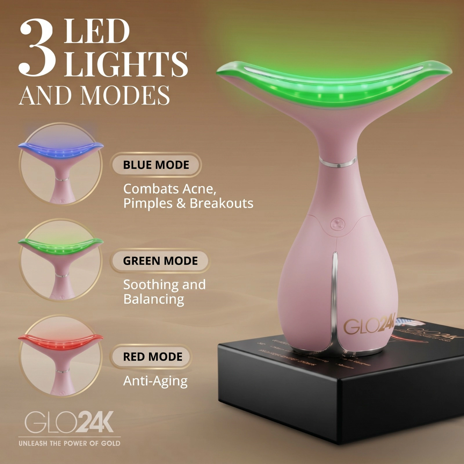 GLO24K Skin Rejuvenation Beauty Device for Face and Neck ( Limited Edition - Metallic Pink)