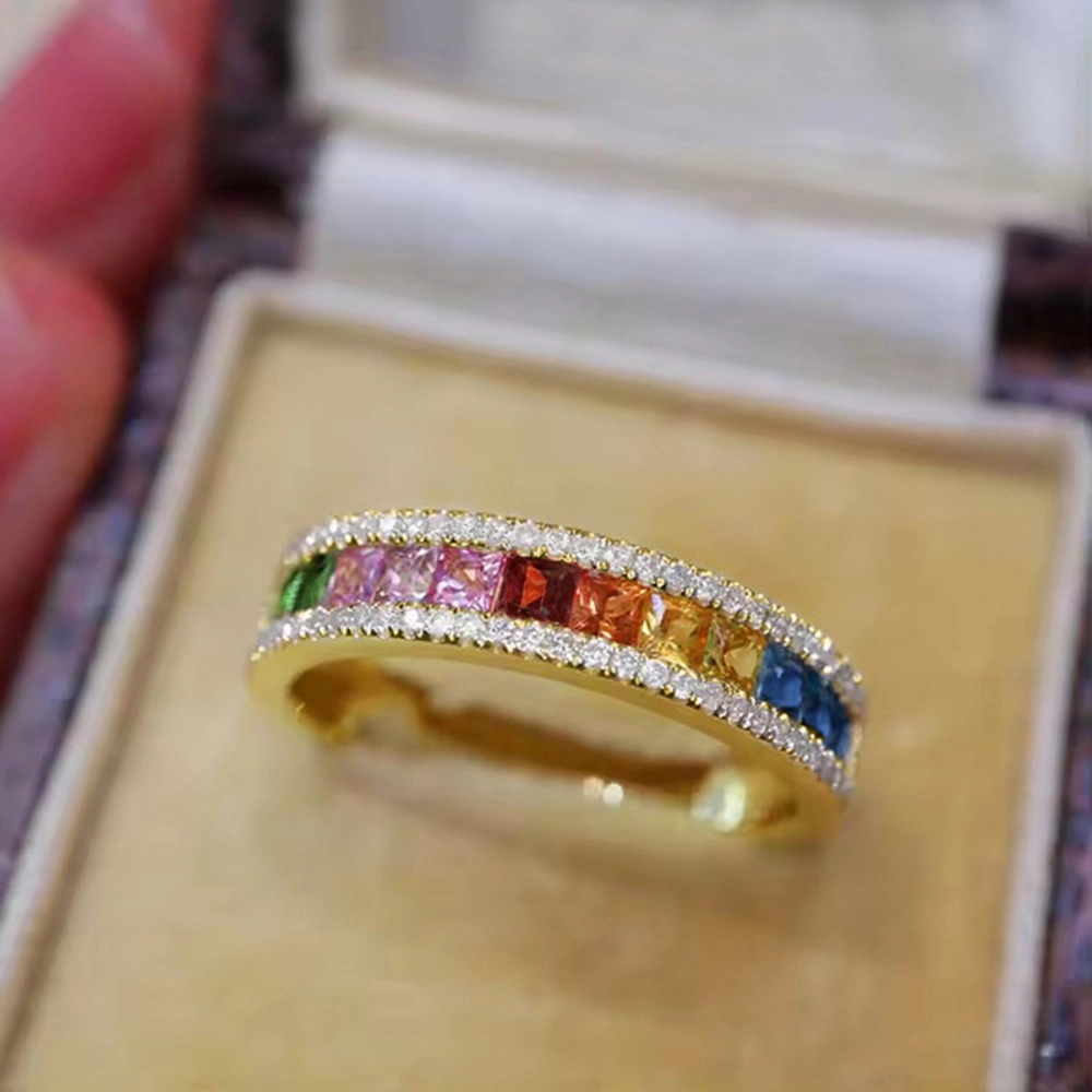 Wardrobe Whimsy Rainbow Baguette Cubic Zirconia Eternity Band Ring
