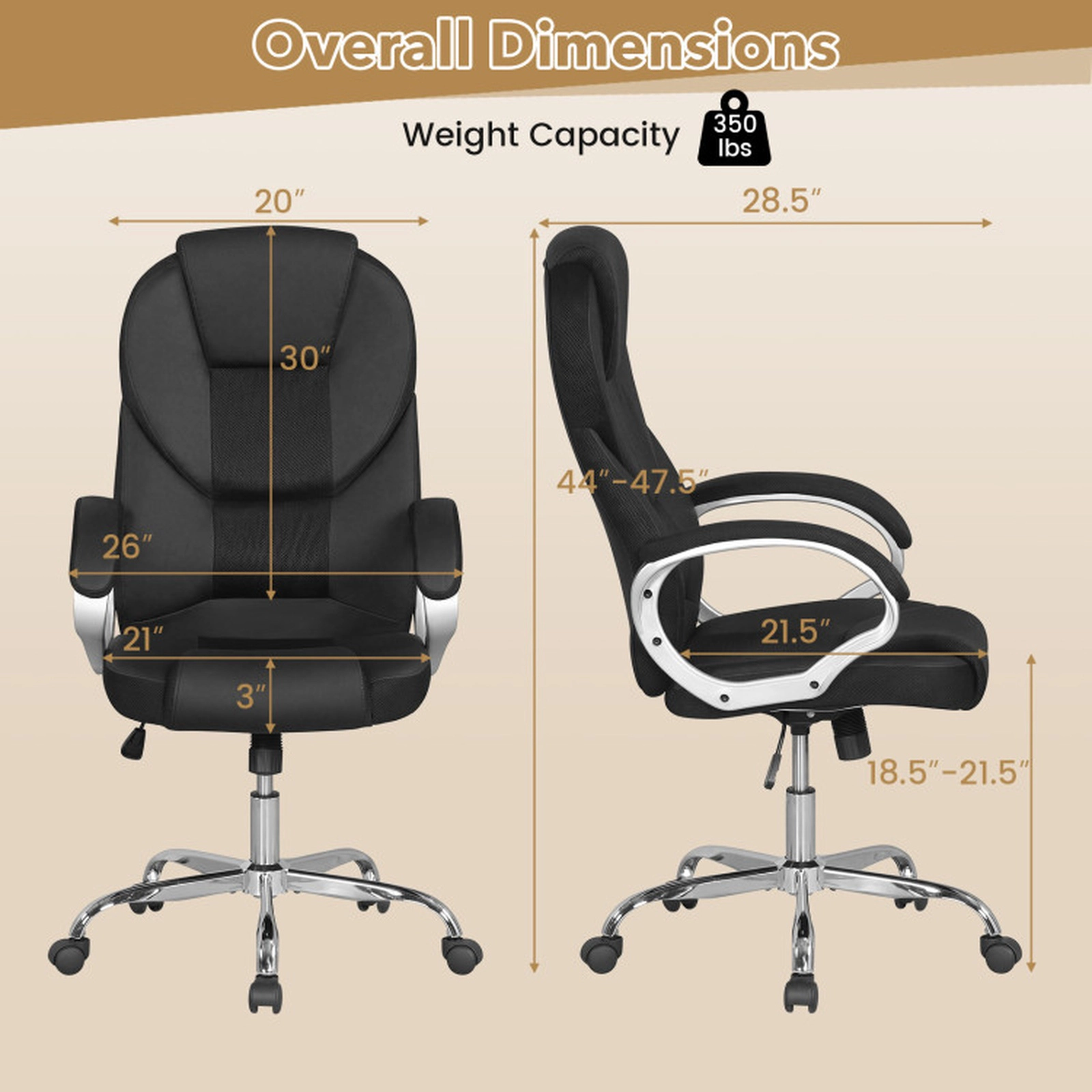 SUGIFT 300-lb Capacity Black PU Leather and Mesh Ergonomic Executive Desk Chair with Rocking Backrest