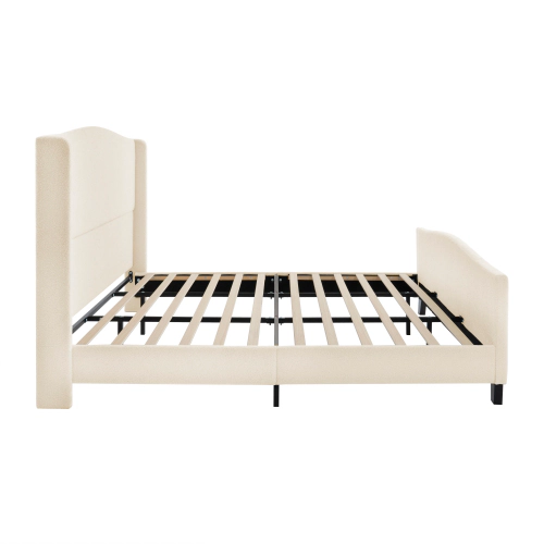 Flynama King Bed Frame with 49" Tall Teddy Velvet Headboard, 12-Slat Support, Beige
