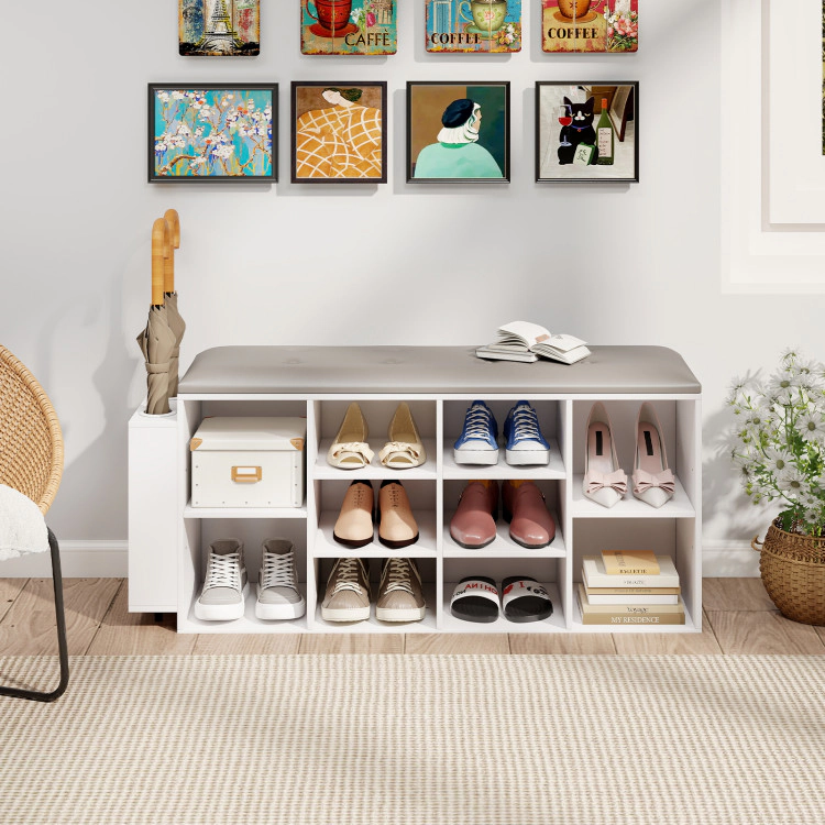 Hivvago Shoe Storage Bench With Umbrella Stand And Adjustable Shelf-White
