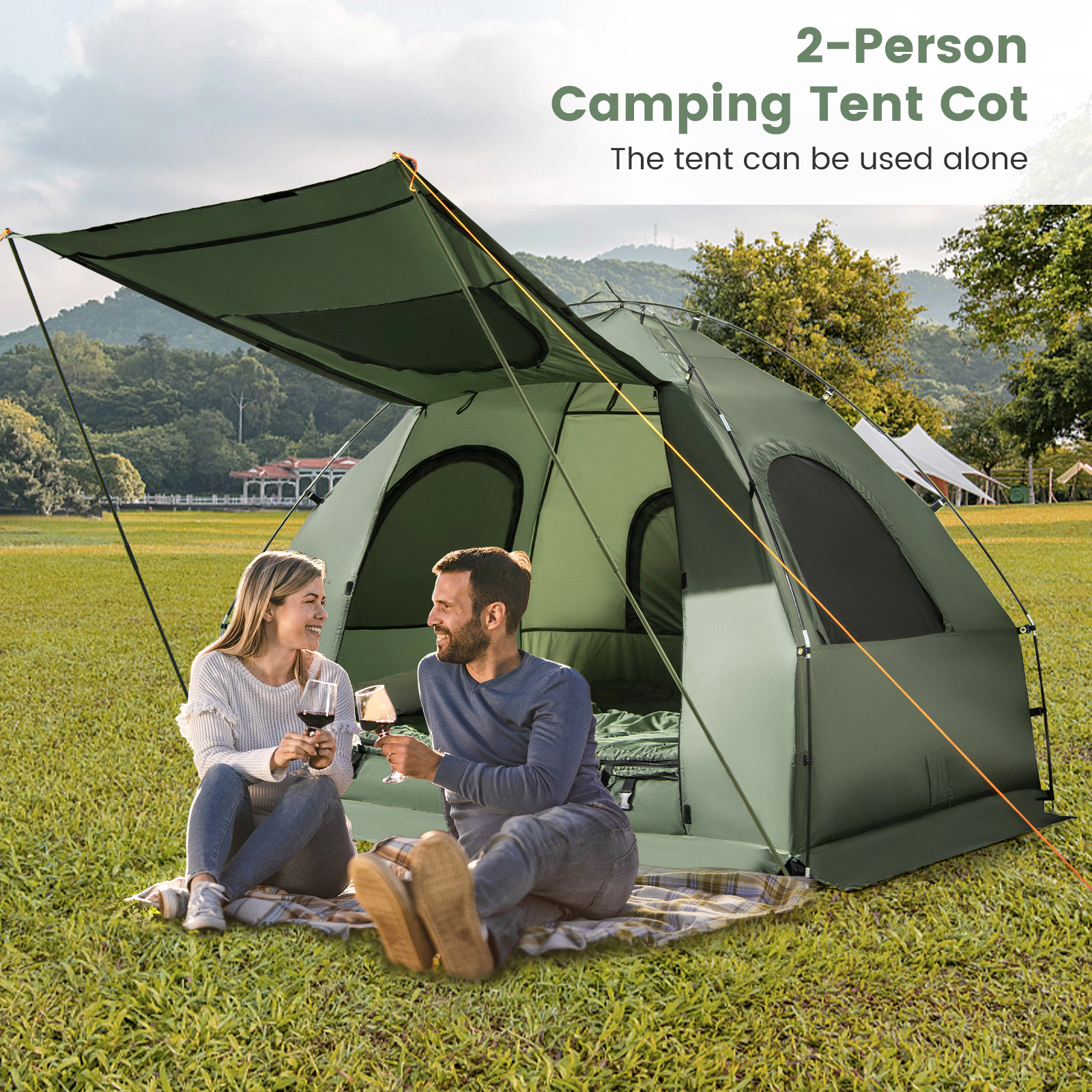 SUGIFT 500-lb Capacity 2-Person Foldable Tent Cot with Air Mattress Sleeping Bag Pillow and Wheeled Bag