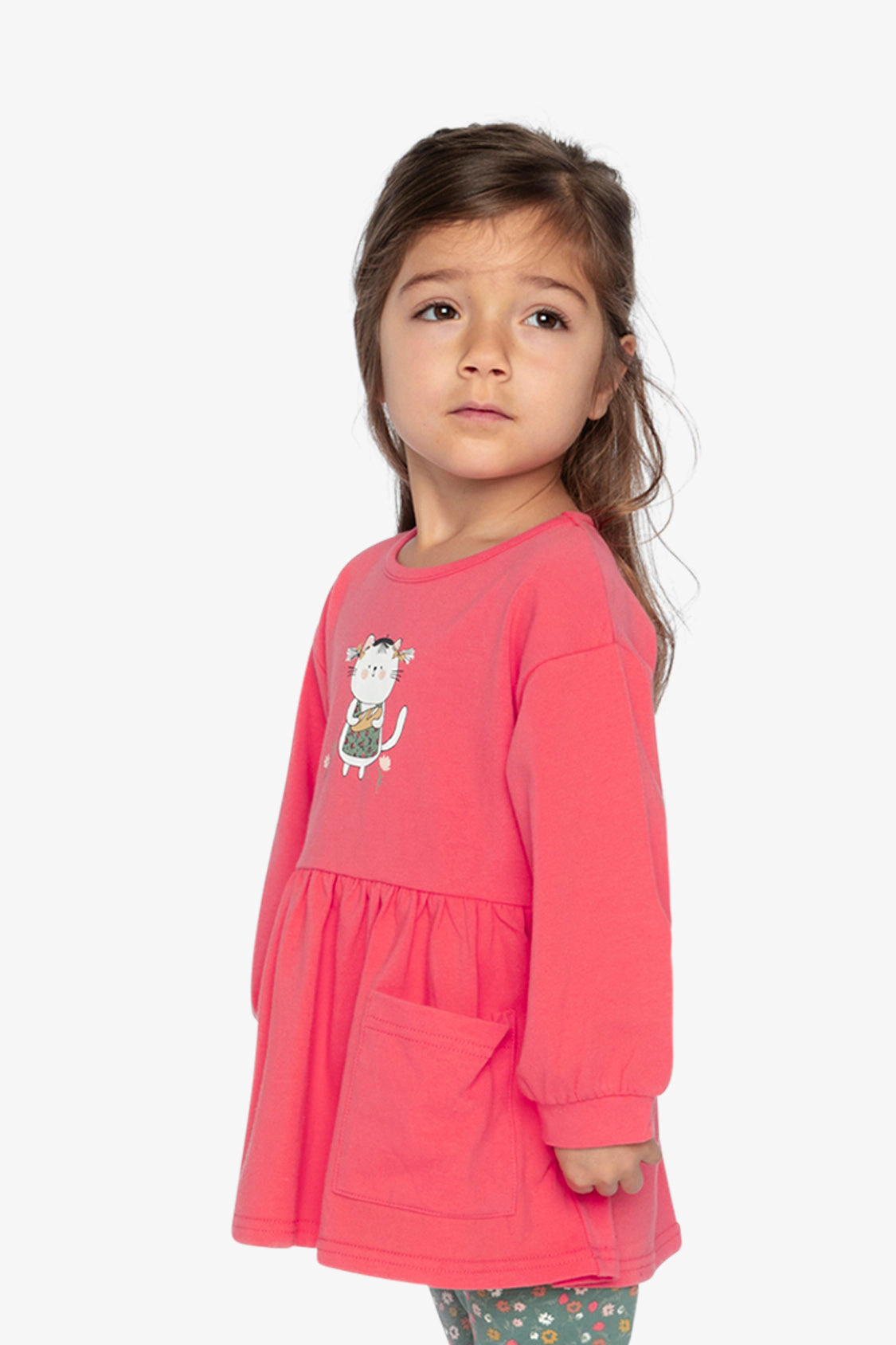 Deux par Girls Cat Graphic Patch-Pocket Organic Cotton Tunic