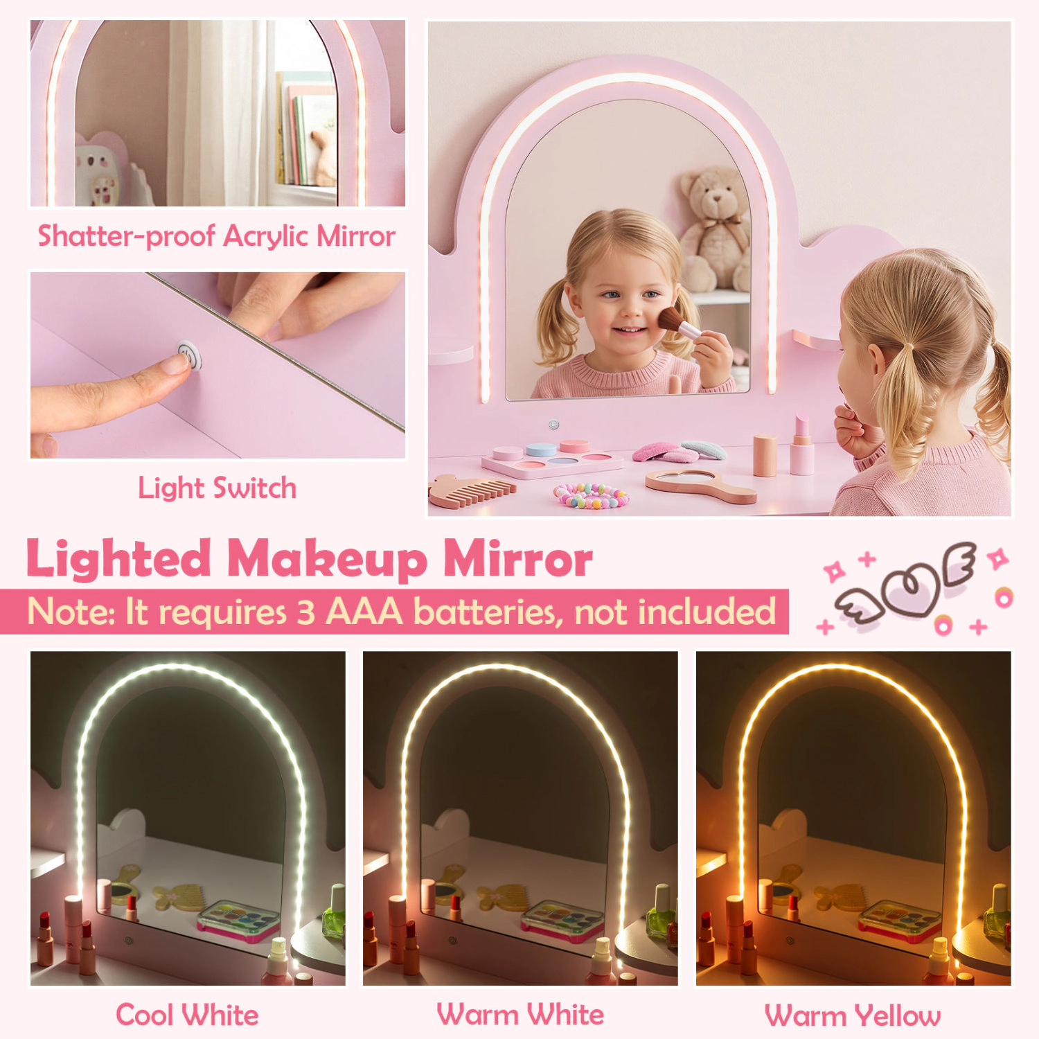 Hivvago Pretend Makeup Dressing Table Set With 2 Small Shelves And Compartments