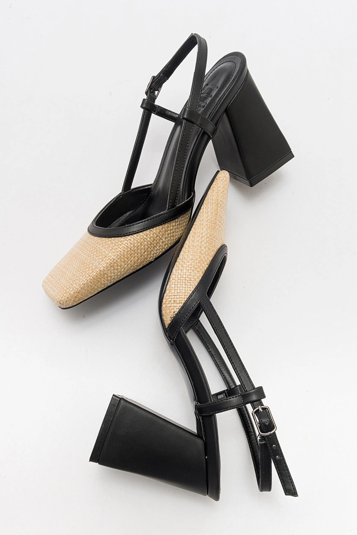 Prologue Shoes Womens Rivie Raffia Square Toe Block Heel Pump