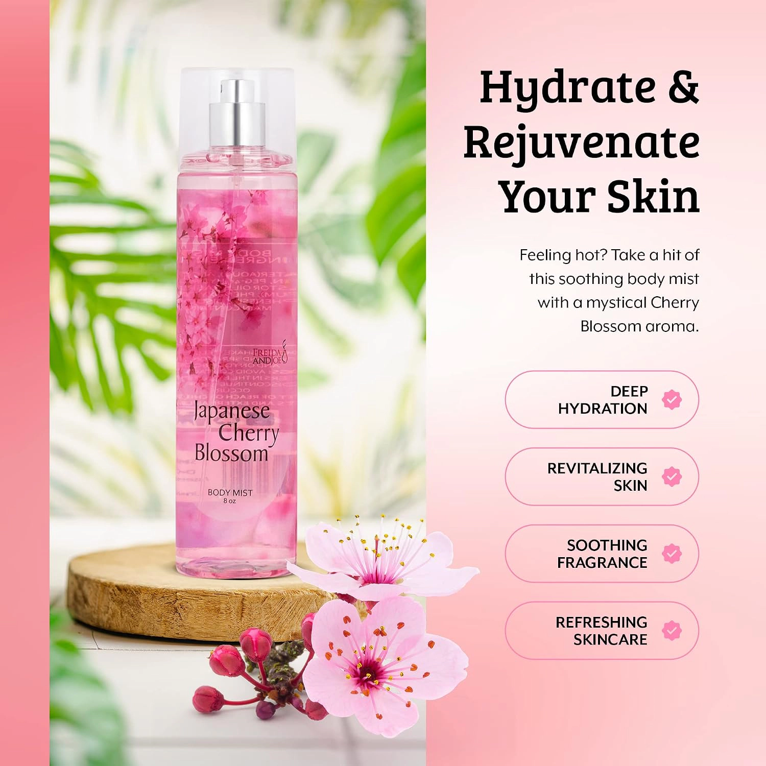 Freida and Joe Women Japanese Cherry Blossom Fragrance Body Mist in 8oz Spray Bottle