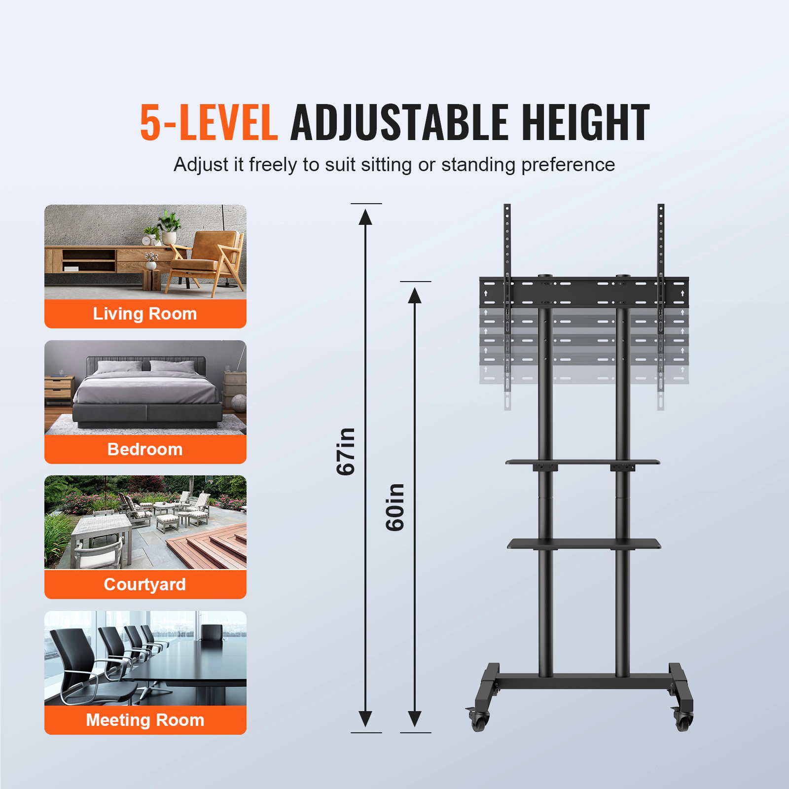 HONGGE Portable TV Stand with Height Adjustable Mount for Bedroom Living Room