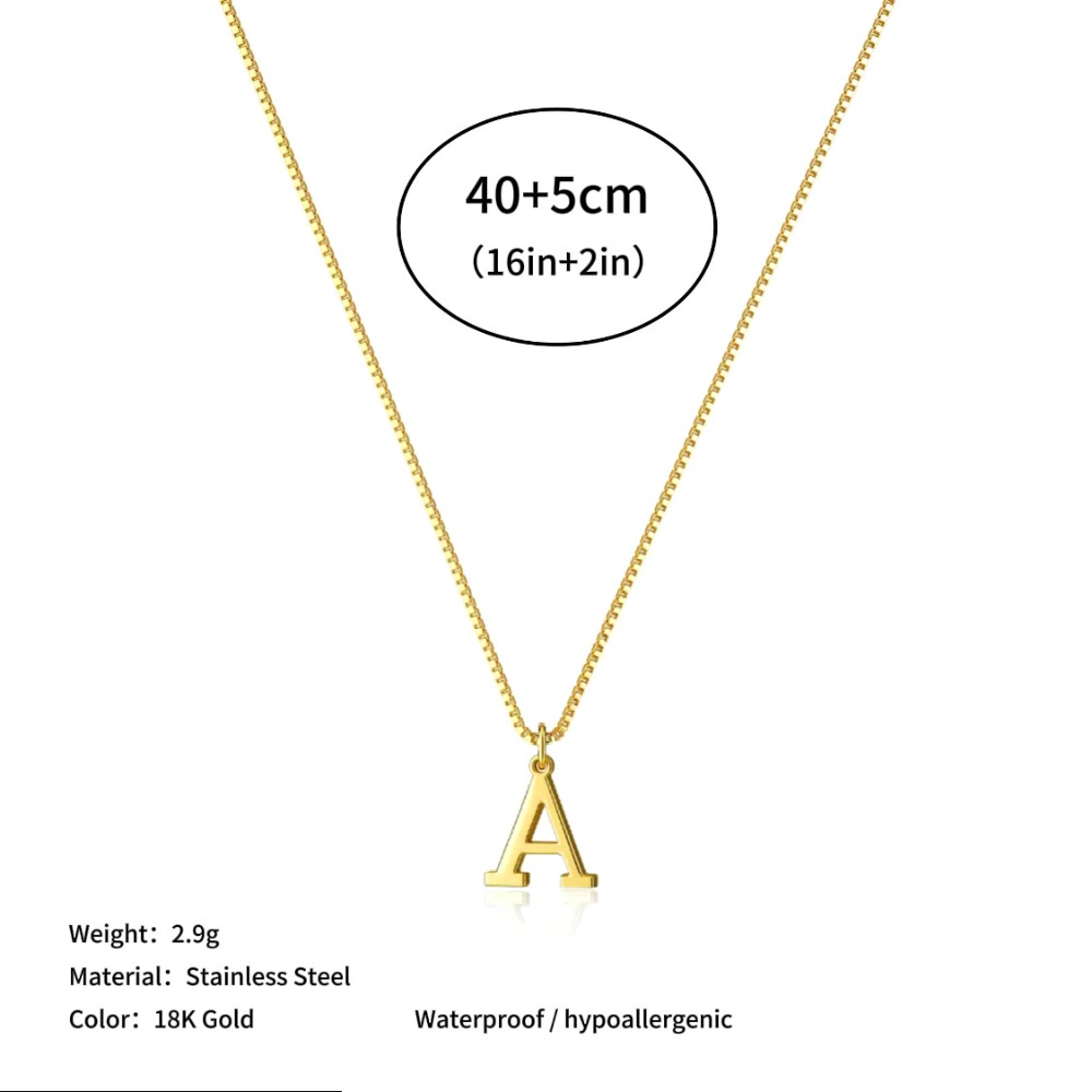 18K Gold Plated Initial Letter Necklace Stainless Steel Alphabet Pendant