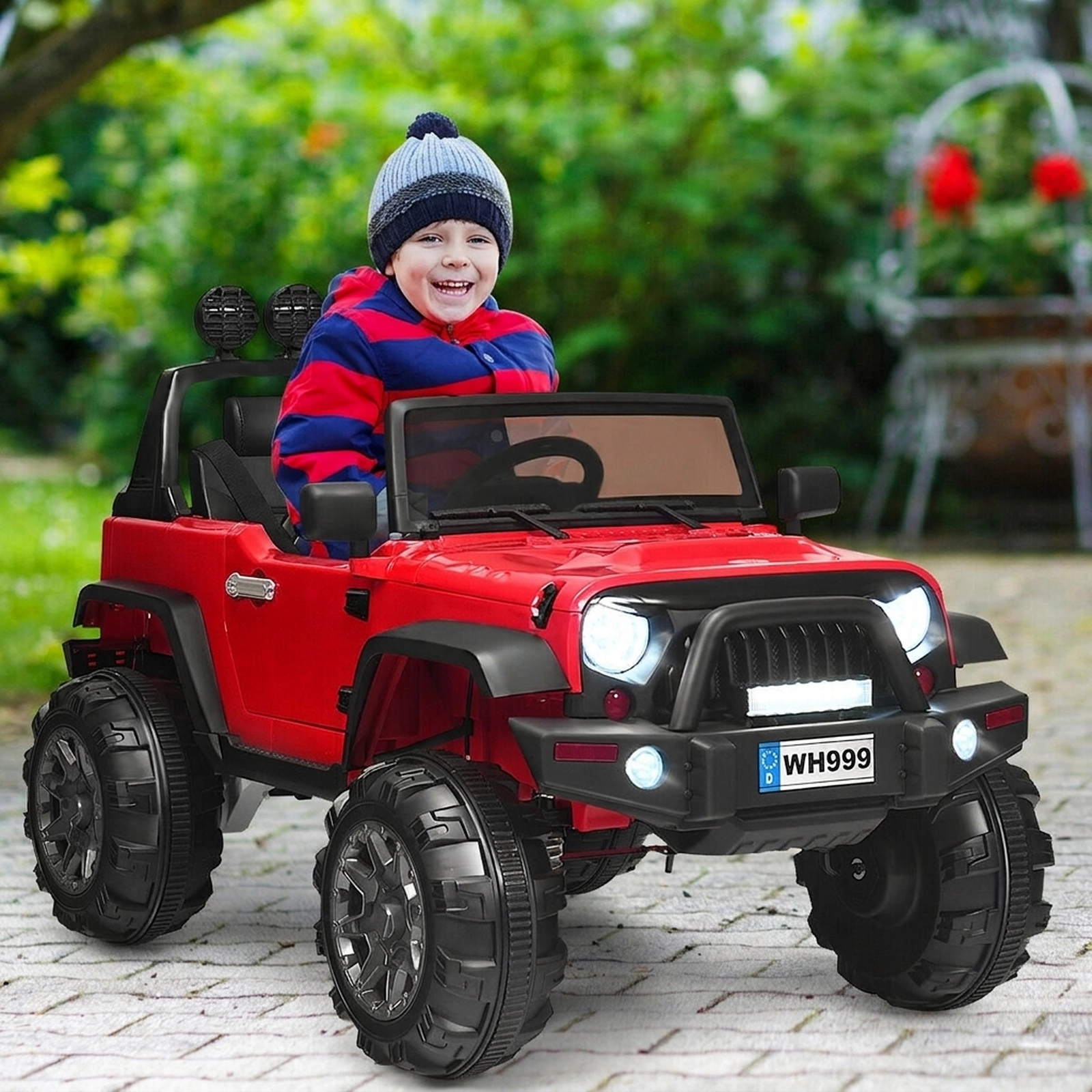 12V Kids Ride On Truck Electric Car 2.4G Parent Remote Magnetic Doors Trunk Storage LED Lights Ages 3-7 Red