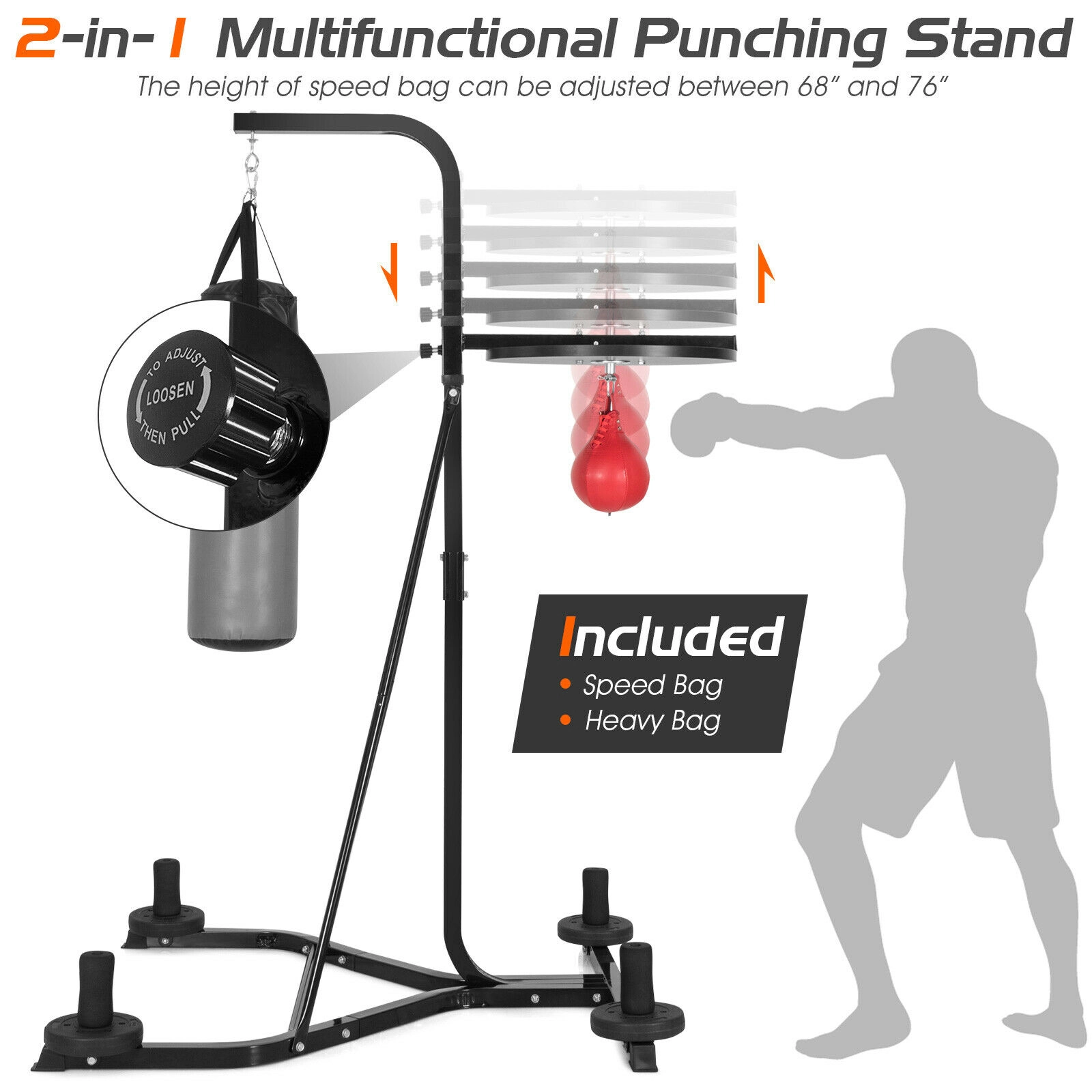 SUGIFT Heavy Duty Boxing Punching Stand with Heavy Bag and Speed Bag 220-lb Capacity Adjustable Speed Bag Gray