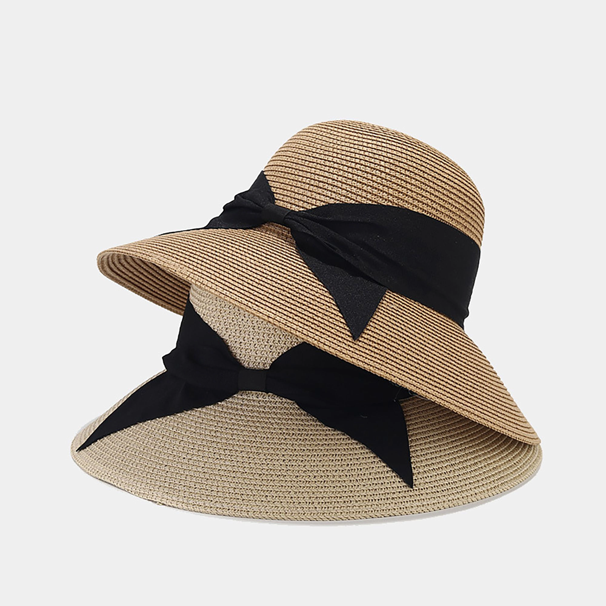 Anna-Kaci Womens Wide Brim Straw Sun Hat with Ribbon Bow Lightweight Packable Design