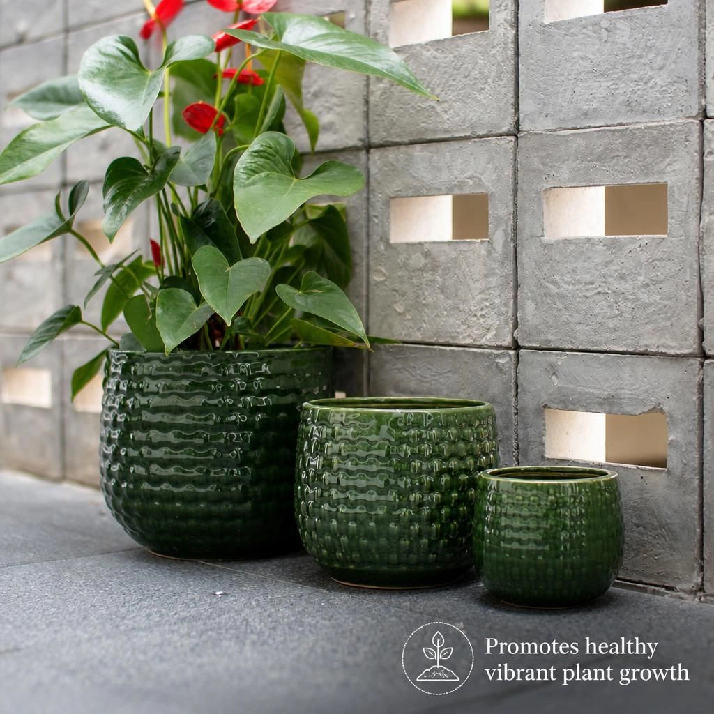WOW PIONEER Round Ceramic Outdoor Garden Planter Pot for Flowers Succulents Vegetables Herbs Patio Balcony Yard Decor