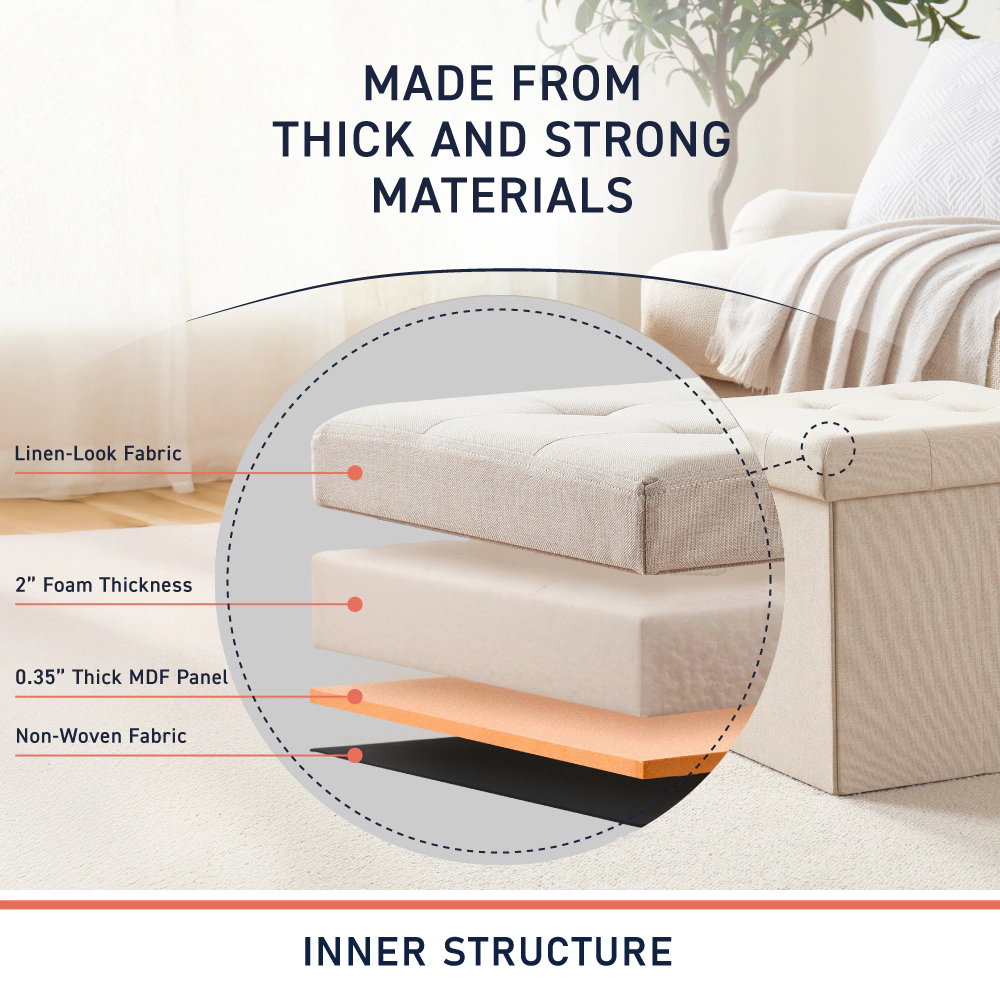 Ornavo Home 2 Pack - 15" Collapsible Square Cube Storage Ottoman, Perfect for Dorms, Livingroom and Bedroom
