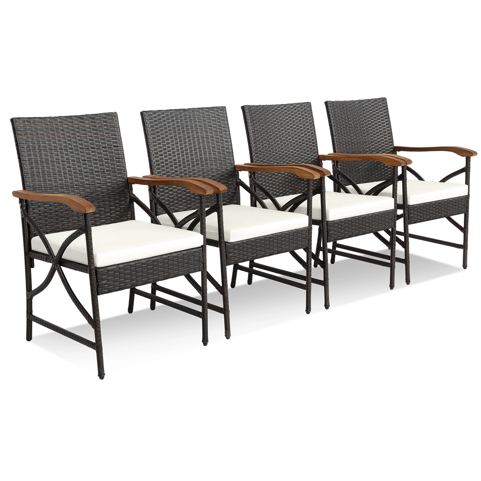 SUGIFT Patio Wicker Dining Chairs with Soft Zippered Cushion 400-lb Capacity Mix Brown and Off White Set of 4