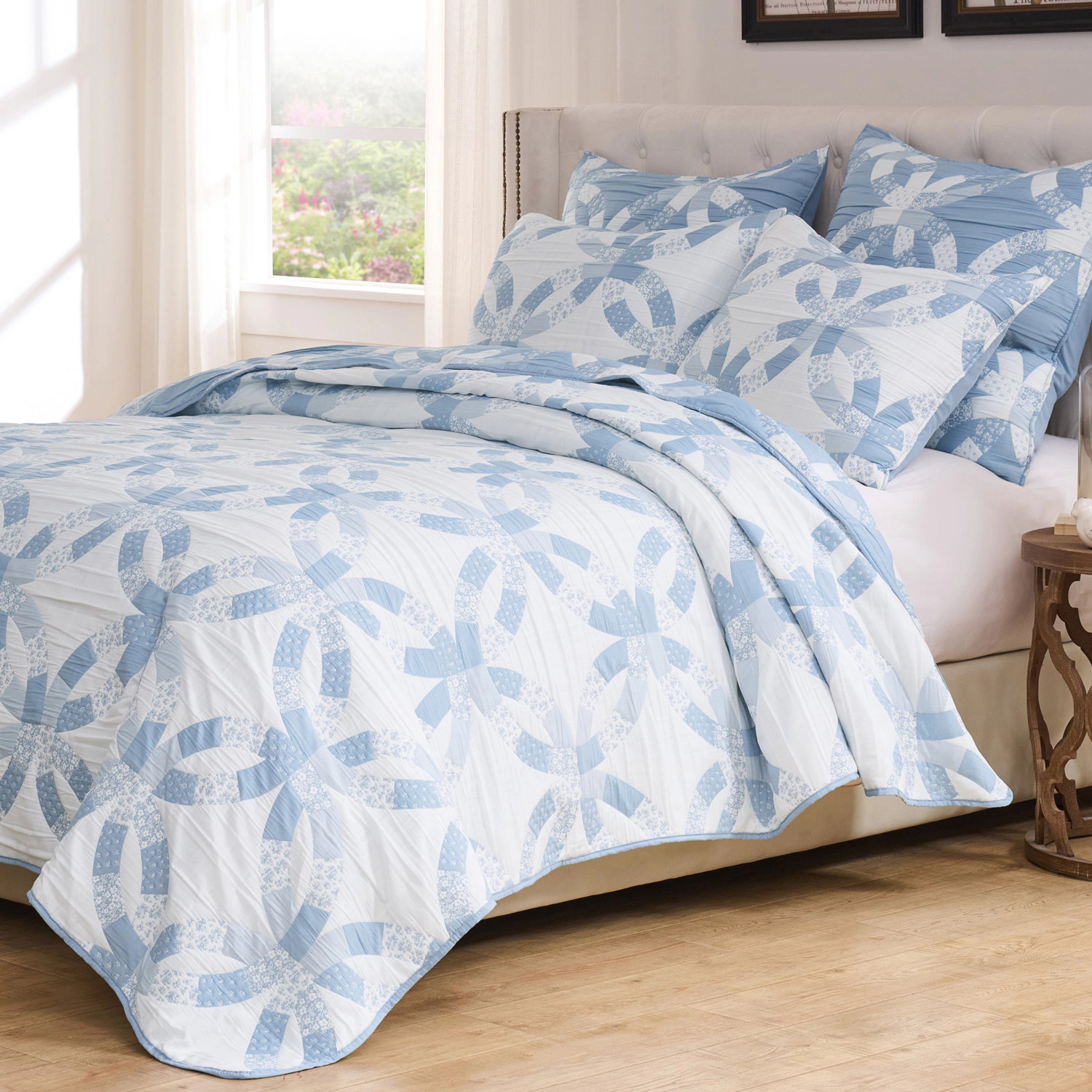 Greenland Home Fashions 100% Jacquard Woven Polyester Wedding Ring Coverlet 2 Piece Set