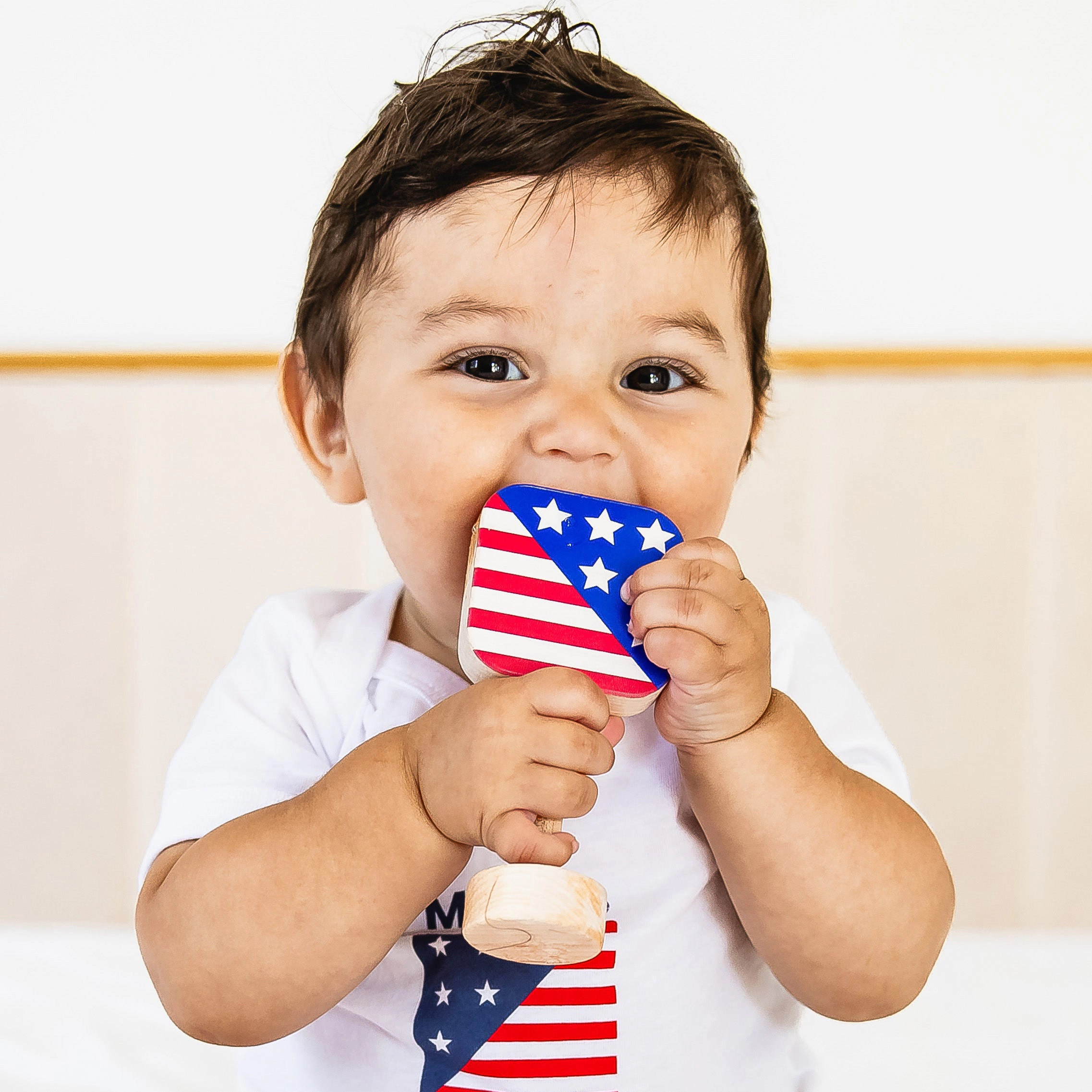 Grasp & Giggle Flag Wooden Rattle, Made in USA