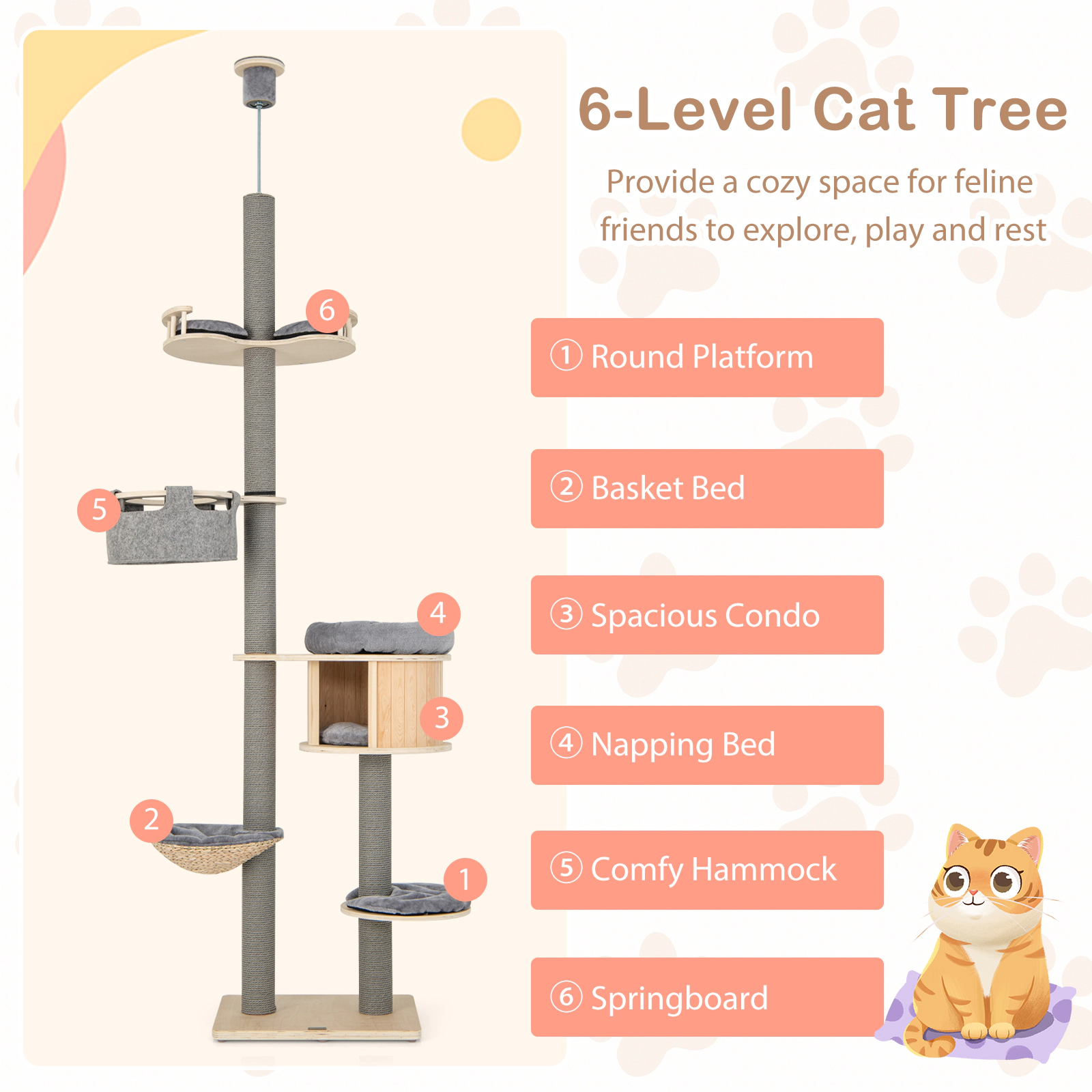 SlickBlue Adjustable 6-Tier Floor-to-Ceiling Cat Tree Tower