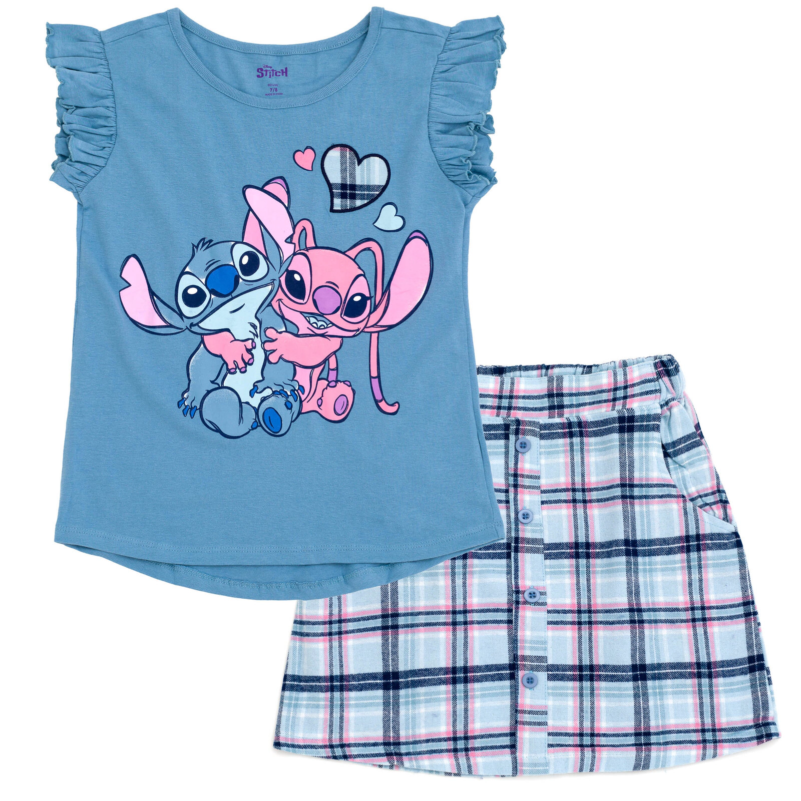 Disney Girls' 2-Piece T-Shirt and Plaid Skirt Set
