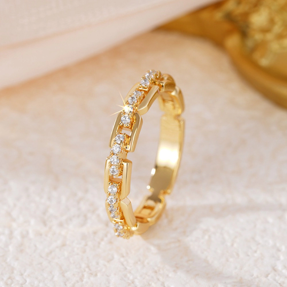 Wardrobe Whimsy Chain Link Band Ring Paved with Cubic Zirconia for Women