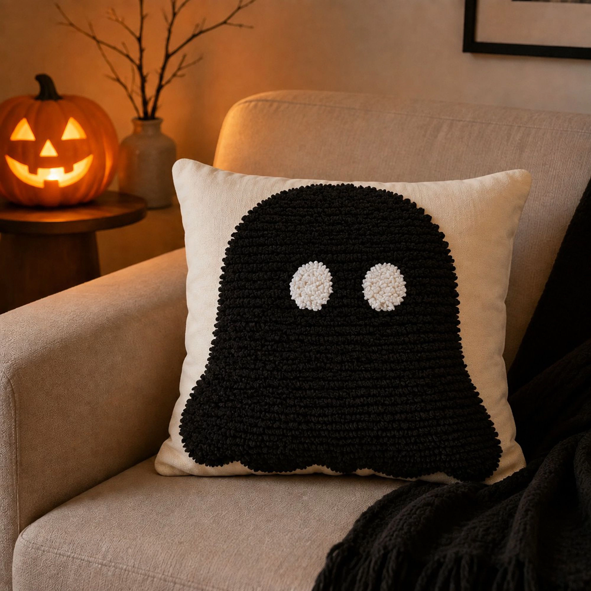 Alilang Halloween Tufted Oversized Ghost Decorative Throw Pillow Cover