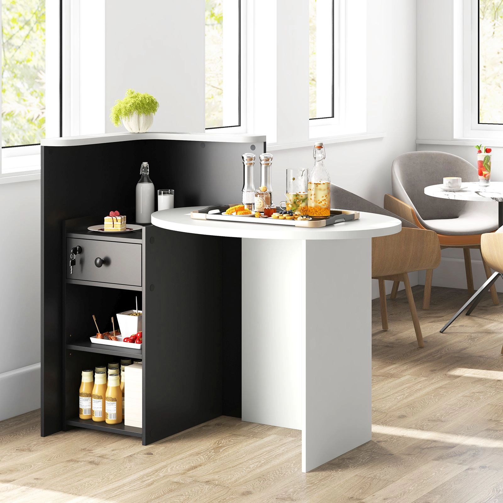 SlickBlue Modern Office Reception Desk with Storage Drawer and Shelves