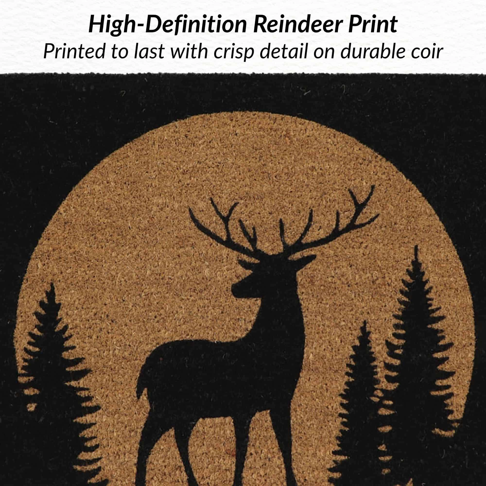 Evideco French Home Goods Natural and Black Reindeer Coir Doormat 30 x 18 Inches