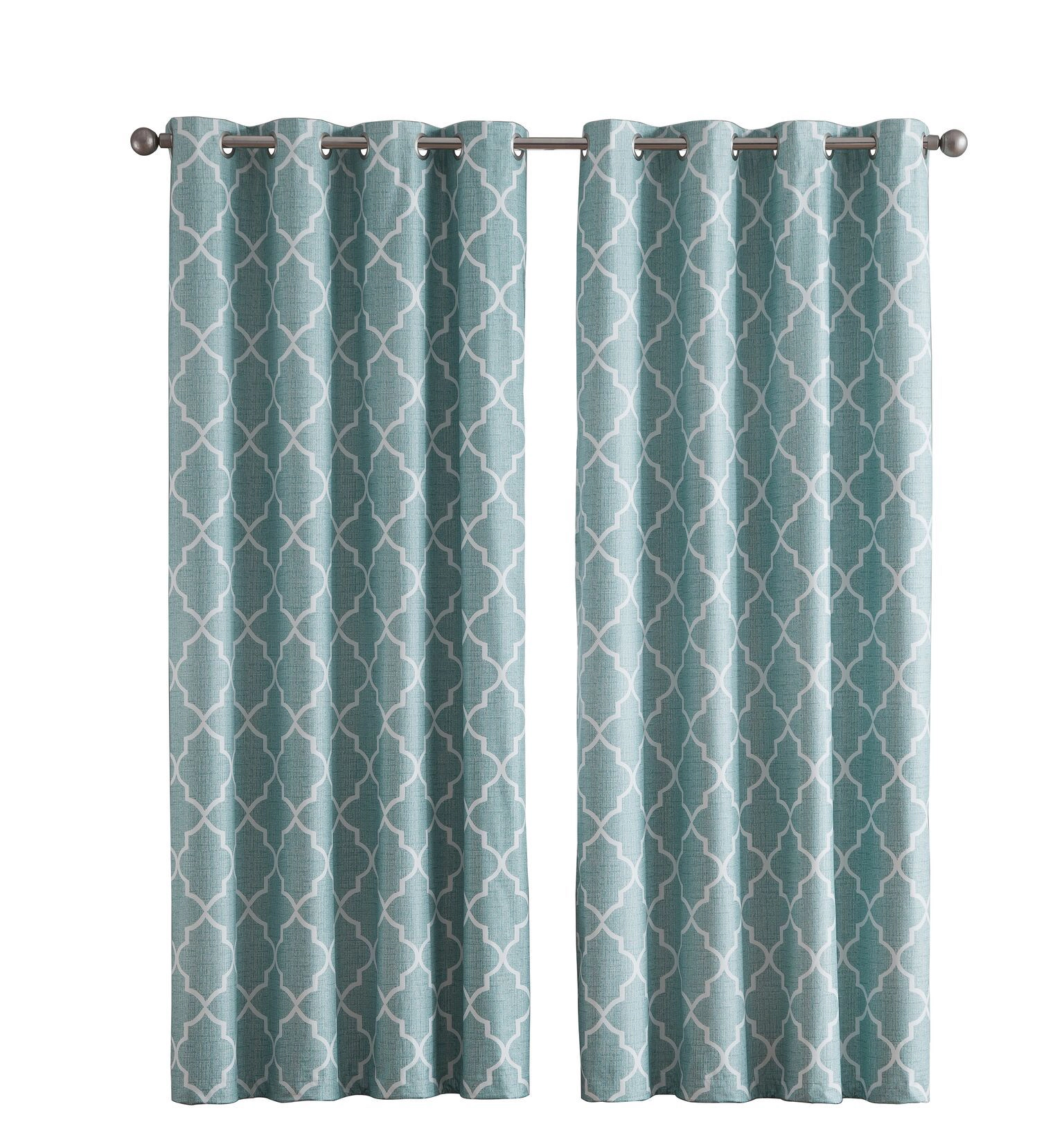 Kate Aurora 2 Piece 100% Full Blackout Trellis Grommet Top Window Curtain Panels