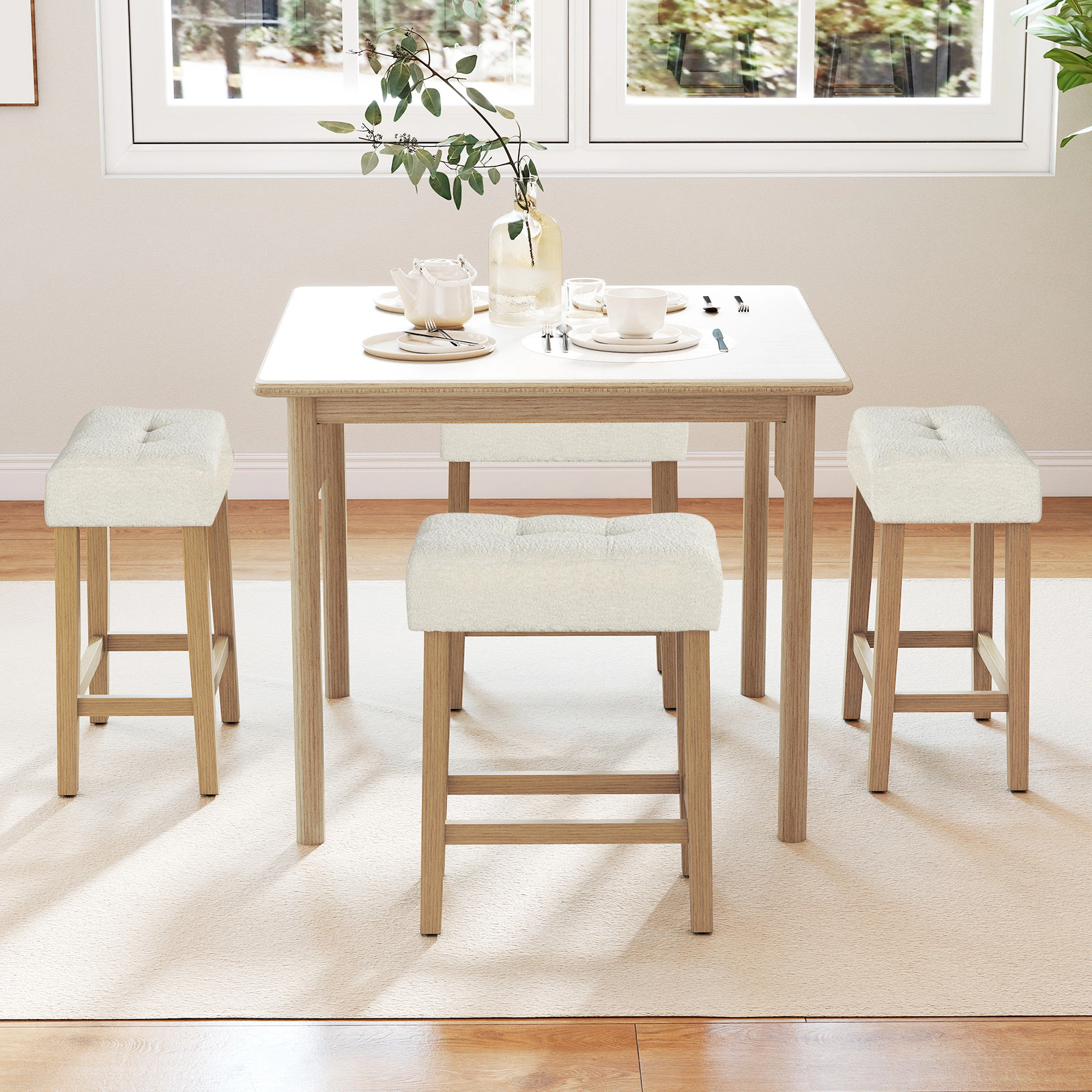 LJG Modern Counter Height Bar Stools Set of 2 with Rubber Wood Legs