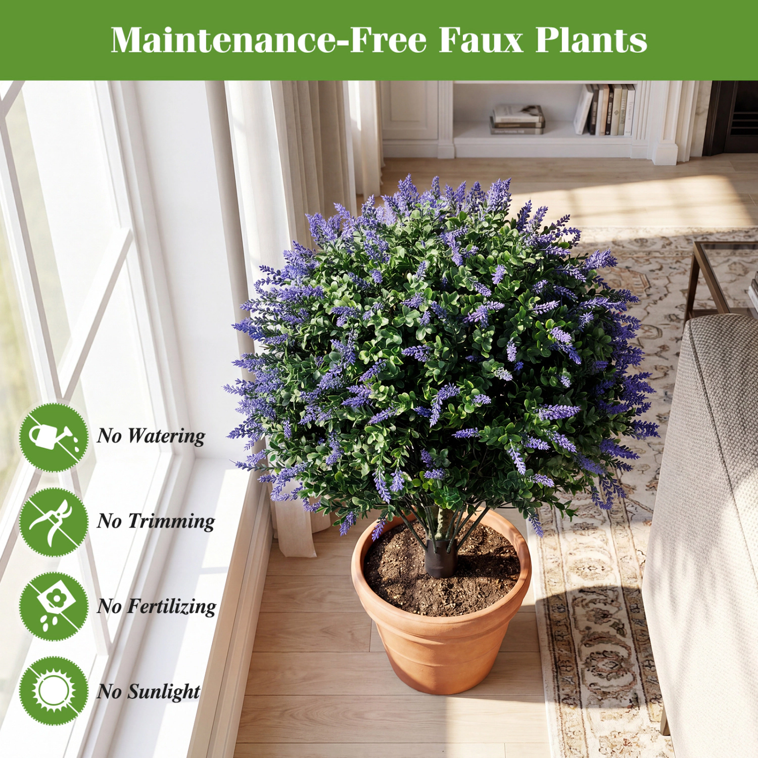 Slickblue Faux Floral Topiary Ball Trees Set of 2 with Ground Spikes Green Decor