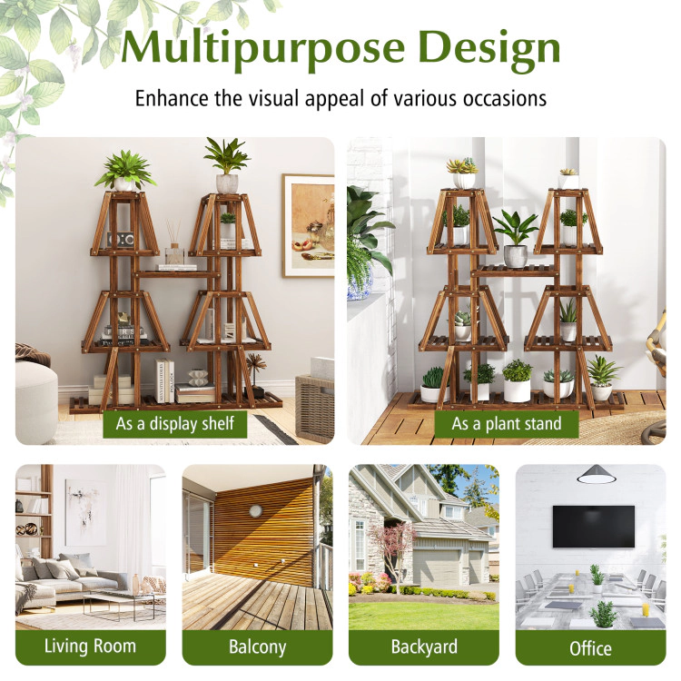Hivvago 5-Tier 10 Potted Wood Plant Stand for Multiple Plants