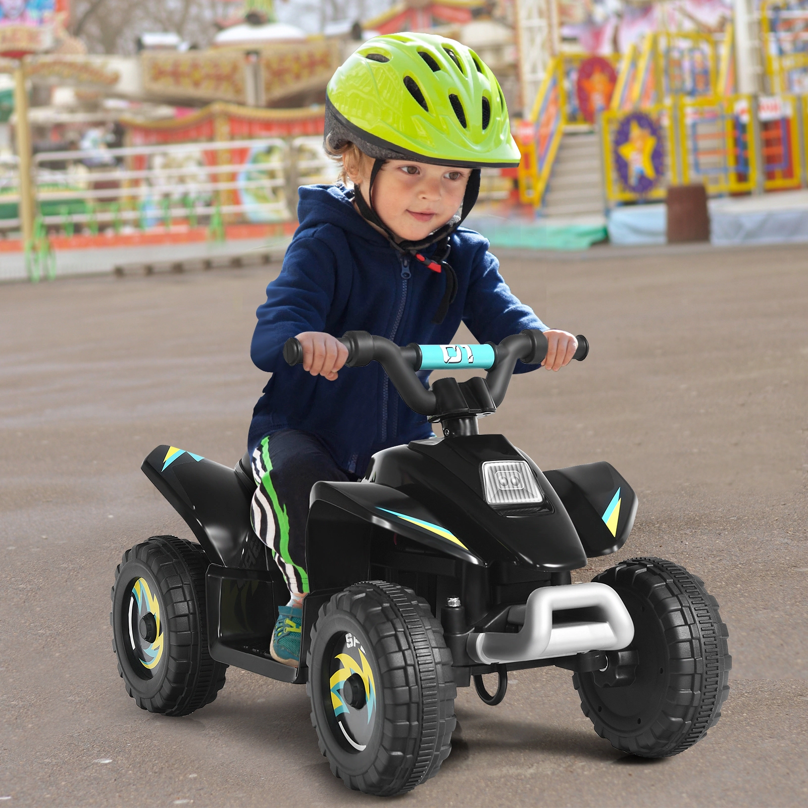 SUGIFT 6V Kids Electric 4-Wheel Ride-On ATV Quad 28.5-in Body 66-lb Capacity Ages 3+ Black PP and Iron Frame