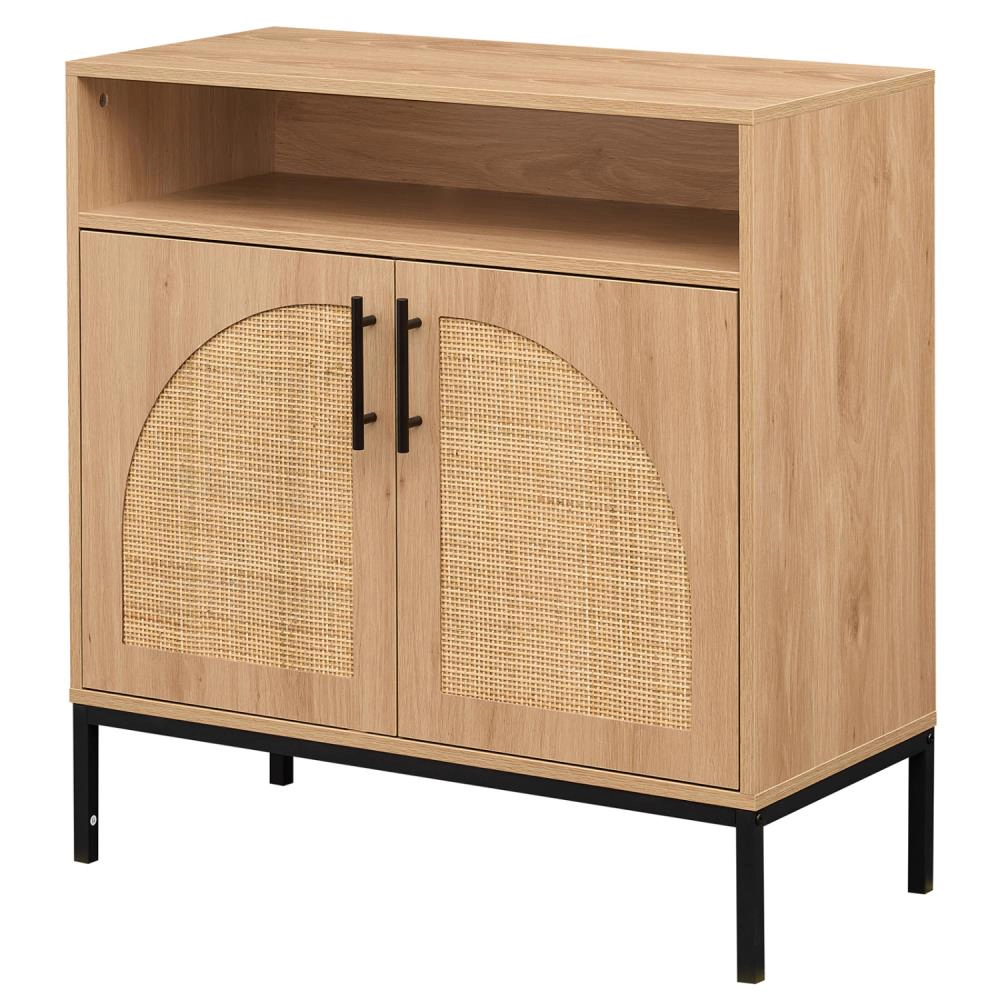 Hivvago Sideboard Buffet Cabinet With 2 Natural Rattan Decorated Doors And Adjustable Shelf
