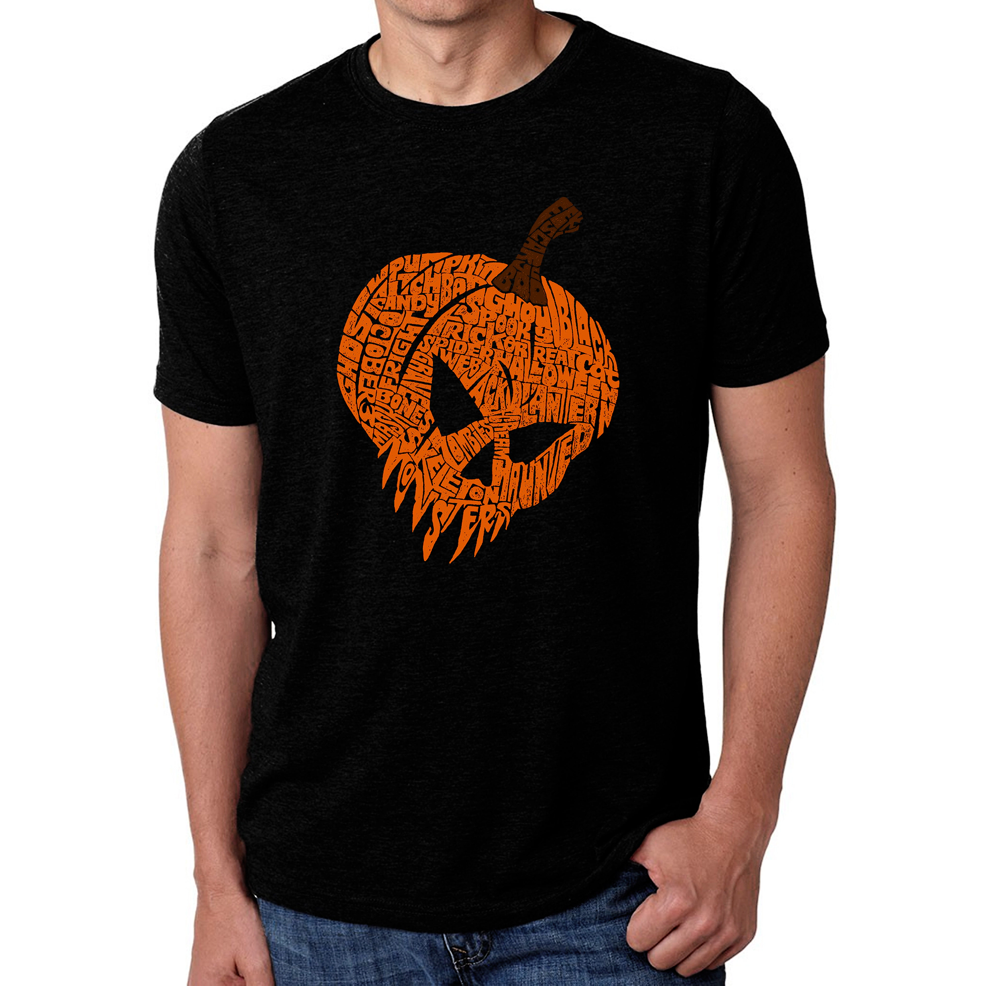 LA Pop Art Men's Cotton/Poly Word T-Shirt - Evil Pumpkin