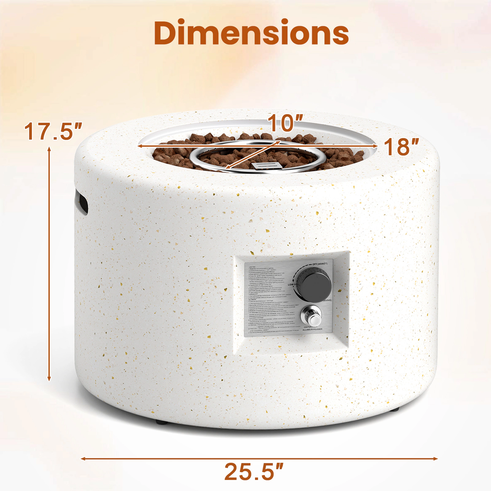 SUGIFT 25.5-Inch Round 40,000 BTU Terrazzo Propane Fire Pit Table with Lava Rocks and PVC Cover