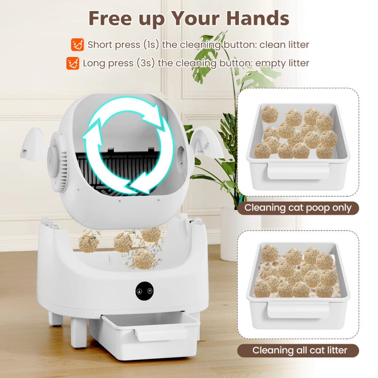 SUGIFT Open-Top Self-Cleaning Cat Litter Box with APP Control 3.5-24 lb Cats 2 Gal Waste Bin White