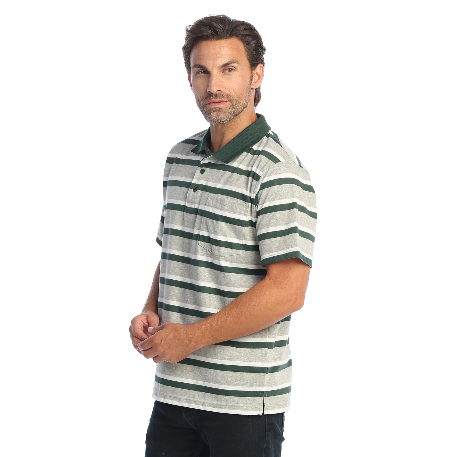 Gioberti Men's Regular Fit Stripe Short Sleeve Polo w/ Pocket