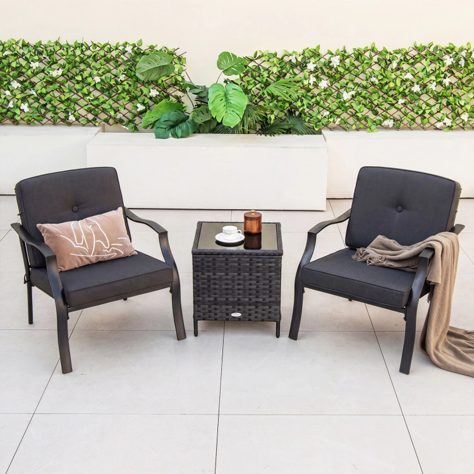 SUGIFT Set of 2 Black Metal Low Lounge Patio Chairs with Washable Cushions