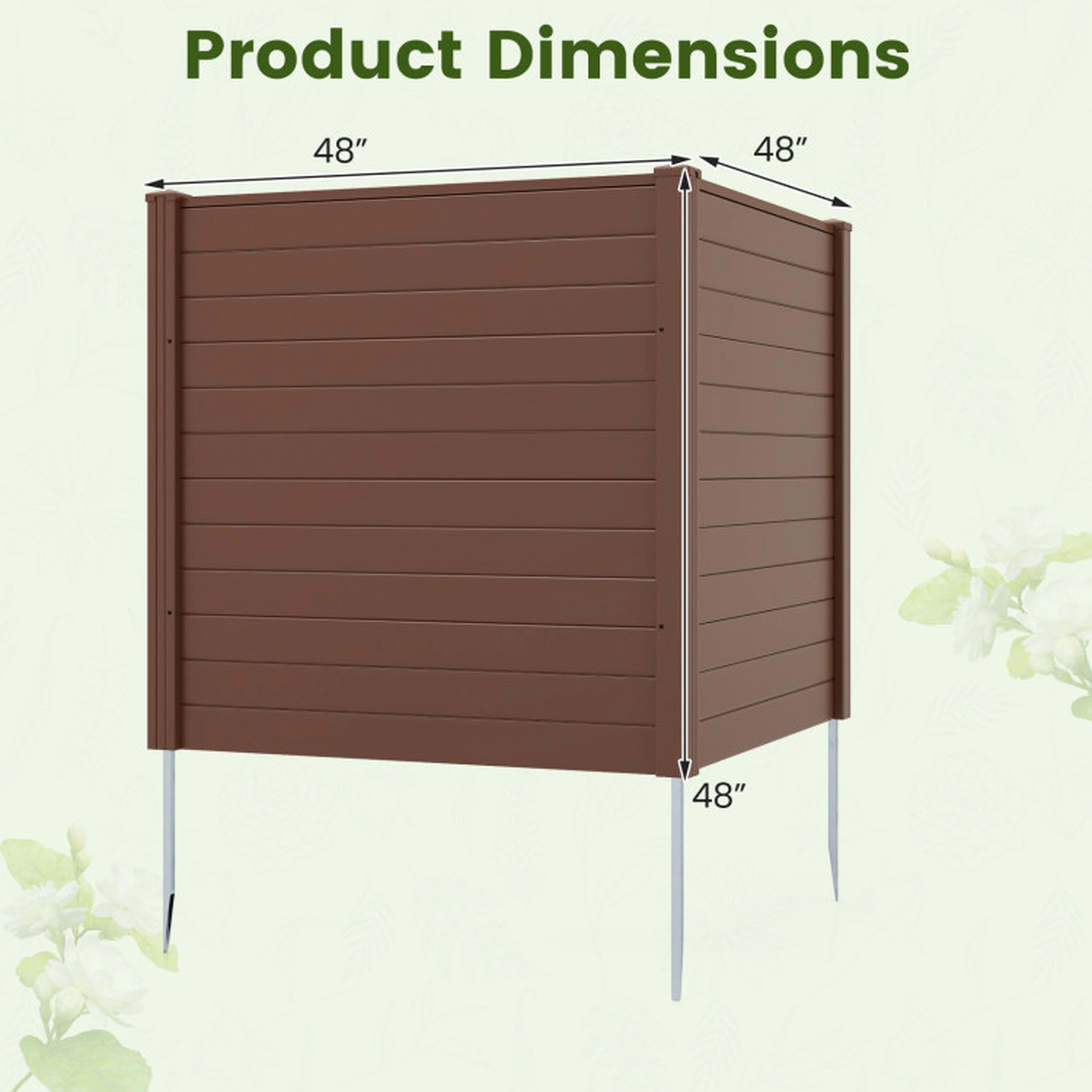 SUGIFT 48-in W x 48-in H PVC Outdoor Privacy Fence Screen Garden Trellis with Galvanized Metal Ground Stakes White/Black