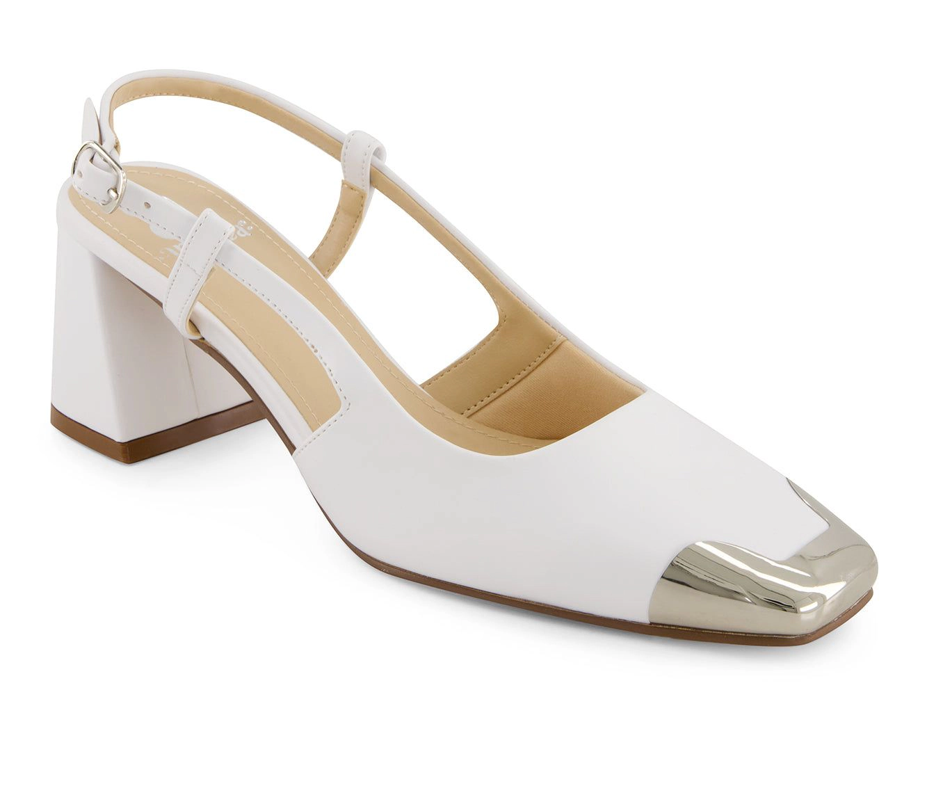 Andrea Womens Slingback Square Toe Stilettos With Metal Tip