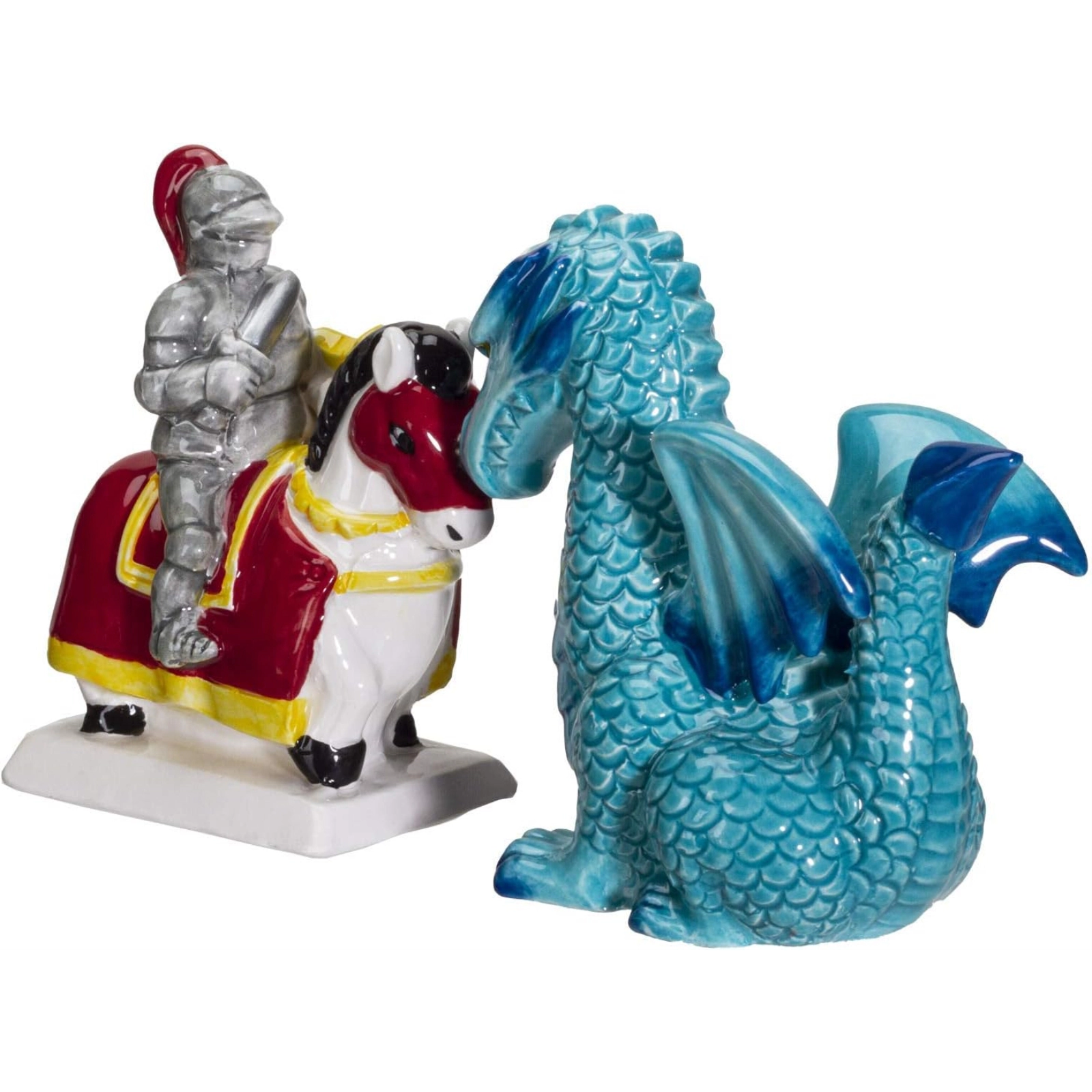 Pacific Giftware Knight on Horse and Dragon Ceramic Salt and Pepper Shakers Set