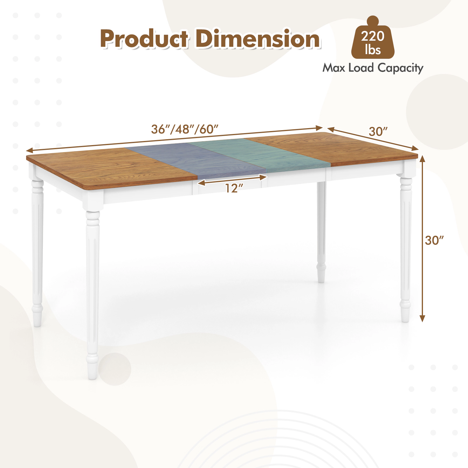 LJG Extendable Dining Table with Rubber Wood Legs for 4-8 People