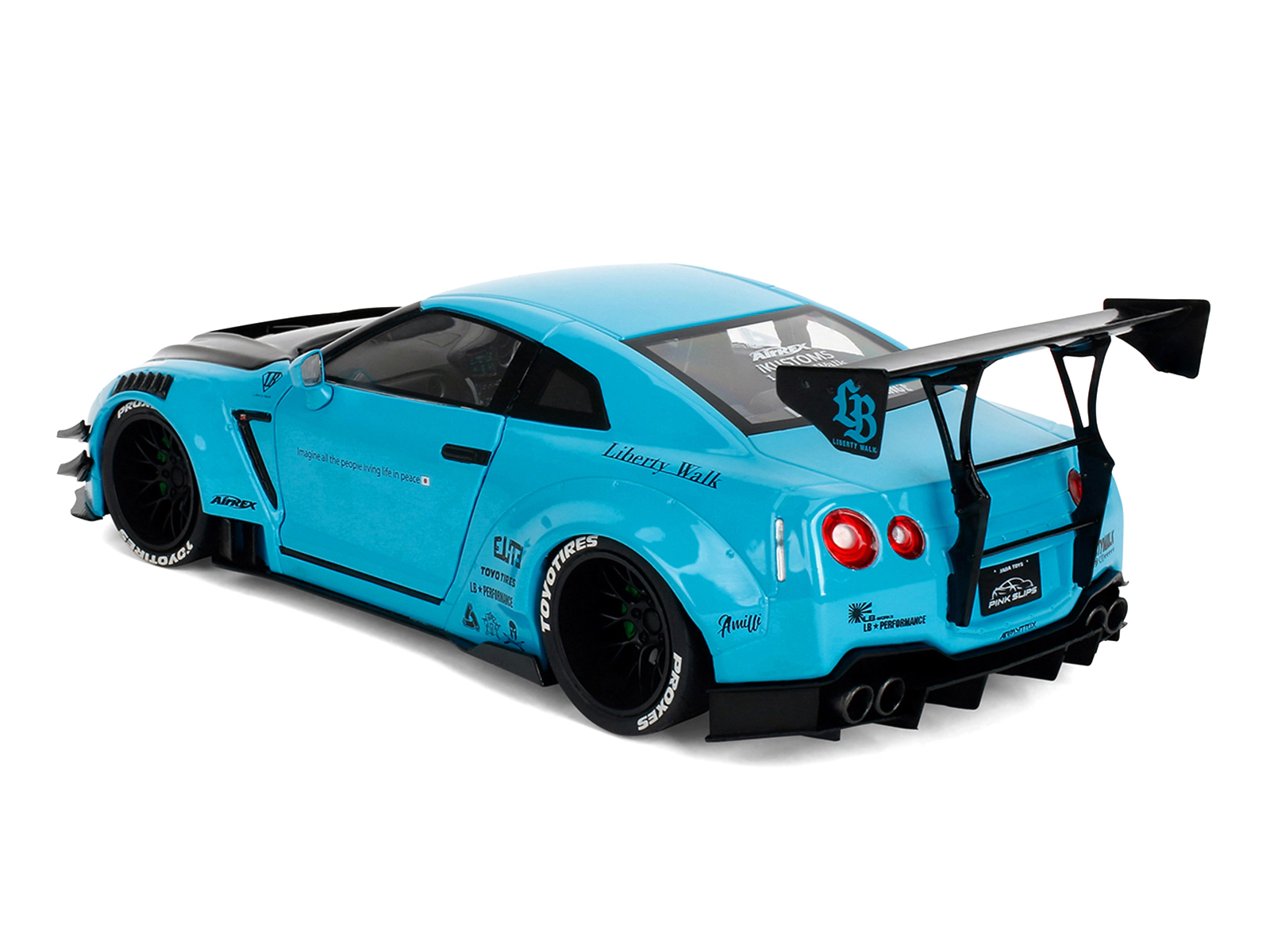 Jada Nissan GT-R (R35) Liberty Walk Body Kit 2.0 RHD (Right Hand Drive) Blue with Black Hood "Pink Slips"
