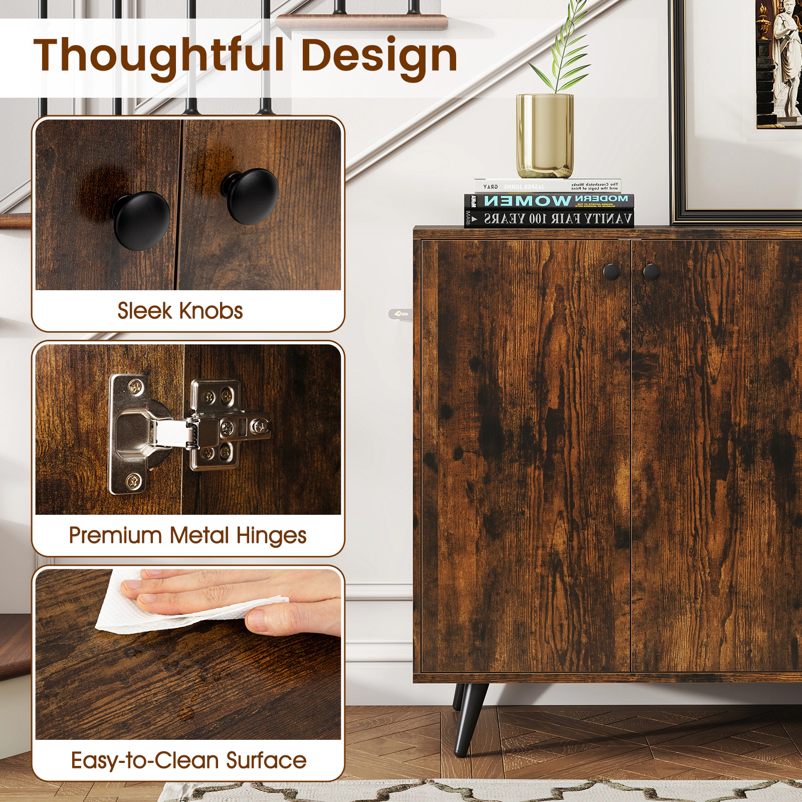 Glintex 50-Inch 4-Door Sideboard with 5-Leg Support and Adjustable Shelves