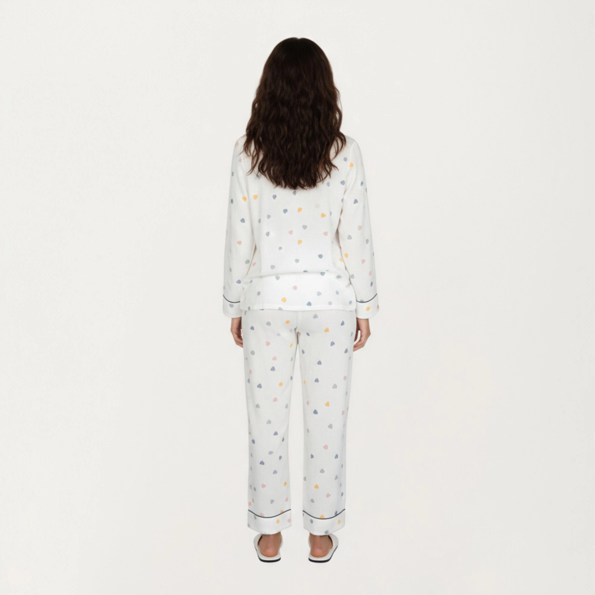 Anna-Kaci Women's 2-Piece Valentine Set Long Sleeve Button Front Top and Relaxed Fit Pants Pajama Set with Heart Print
