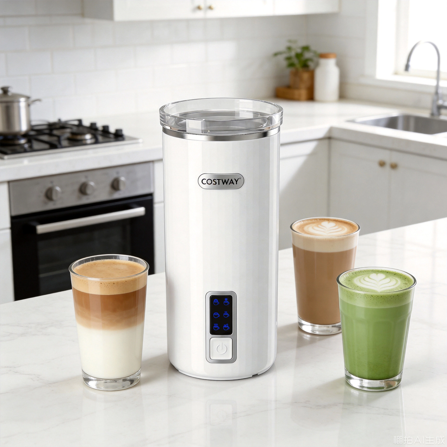 LJG 6-in-1 Electric Milk Steamer with Stainless Steel Interior