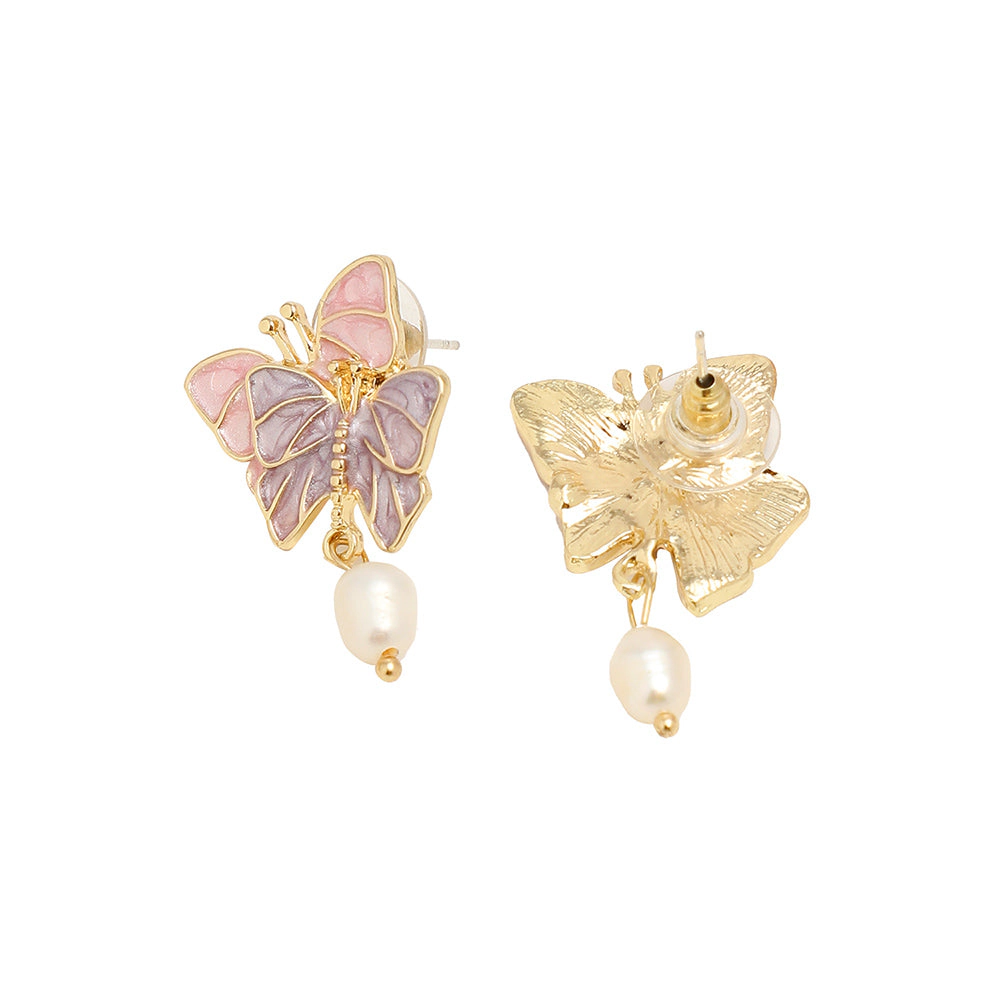 SOHI Women's Lavender Duo-Papillon Drop Earrings