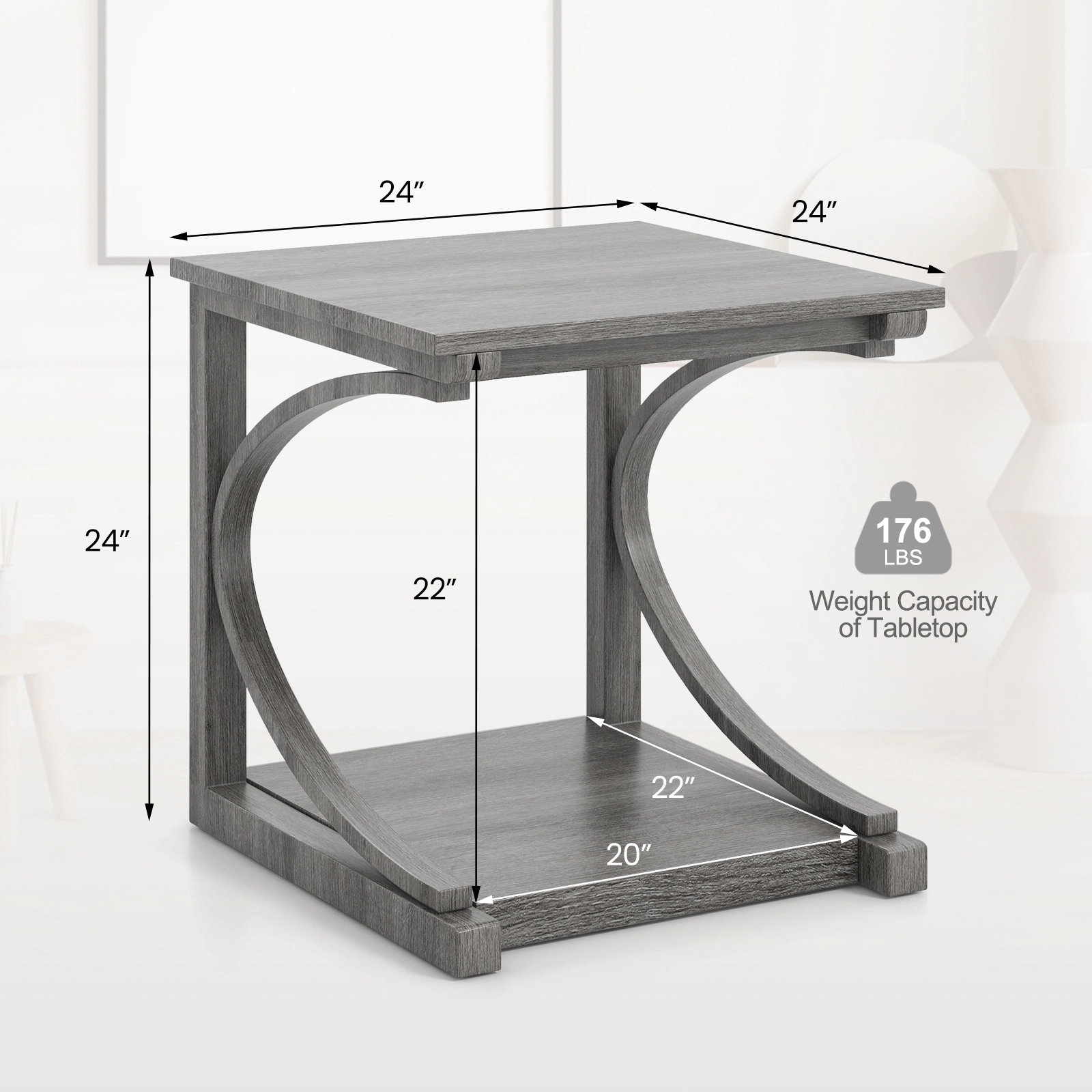 Slickblue Sofa End Table with Storage Shelf, C Shaped Accent Table for Living Room Bedroom Gray