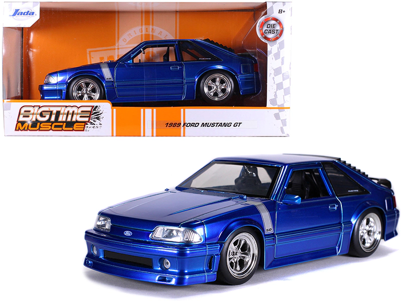 Jada 1989 Ford Mustang GT 5.0 Candy Blue with Silver Stripes "Bigtime Muscle" 1/24 Diecast Model Car by Jada