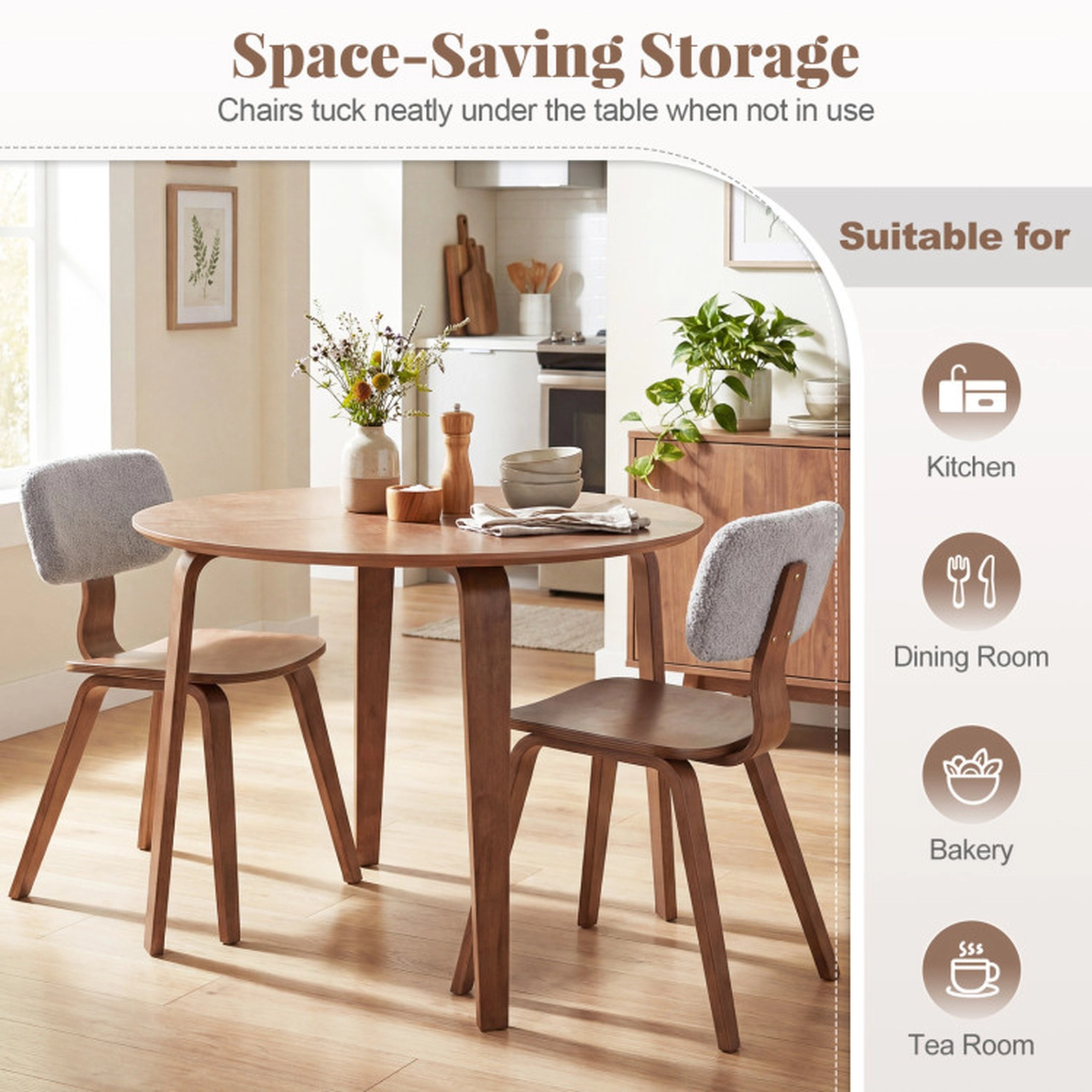 SUGIFT 4-Person Rubber Wood Legs MDF Top Round Small Space Dining Table 37.5-in Dia x 29.5-in H 165-lb Capacity Walnut