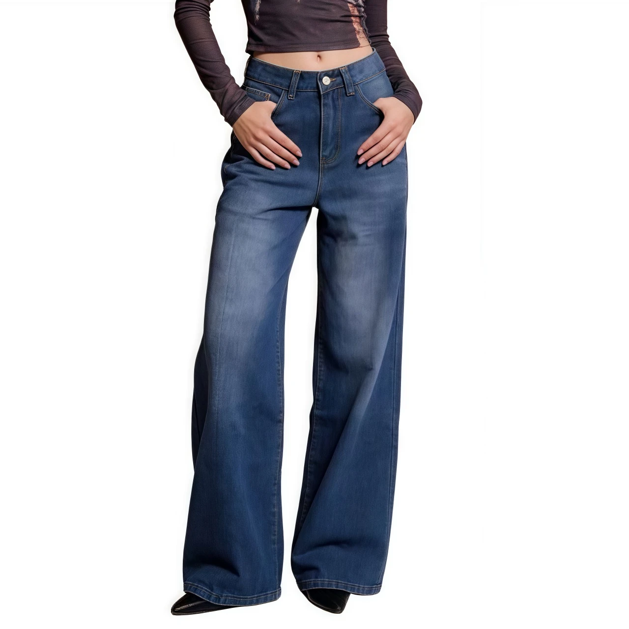 YesFashion Women Wide Leg Jeans High Waist Baggy Jean Loose Boyfriend Denim Pants Y2K
